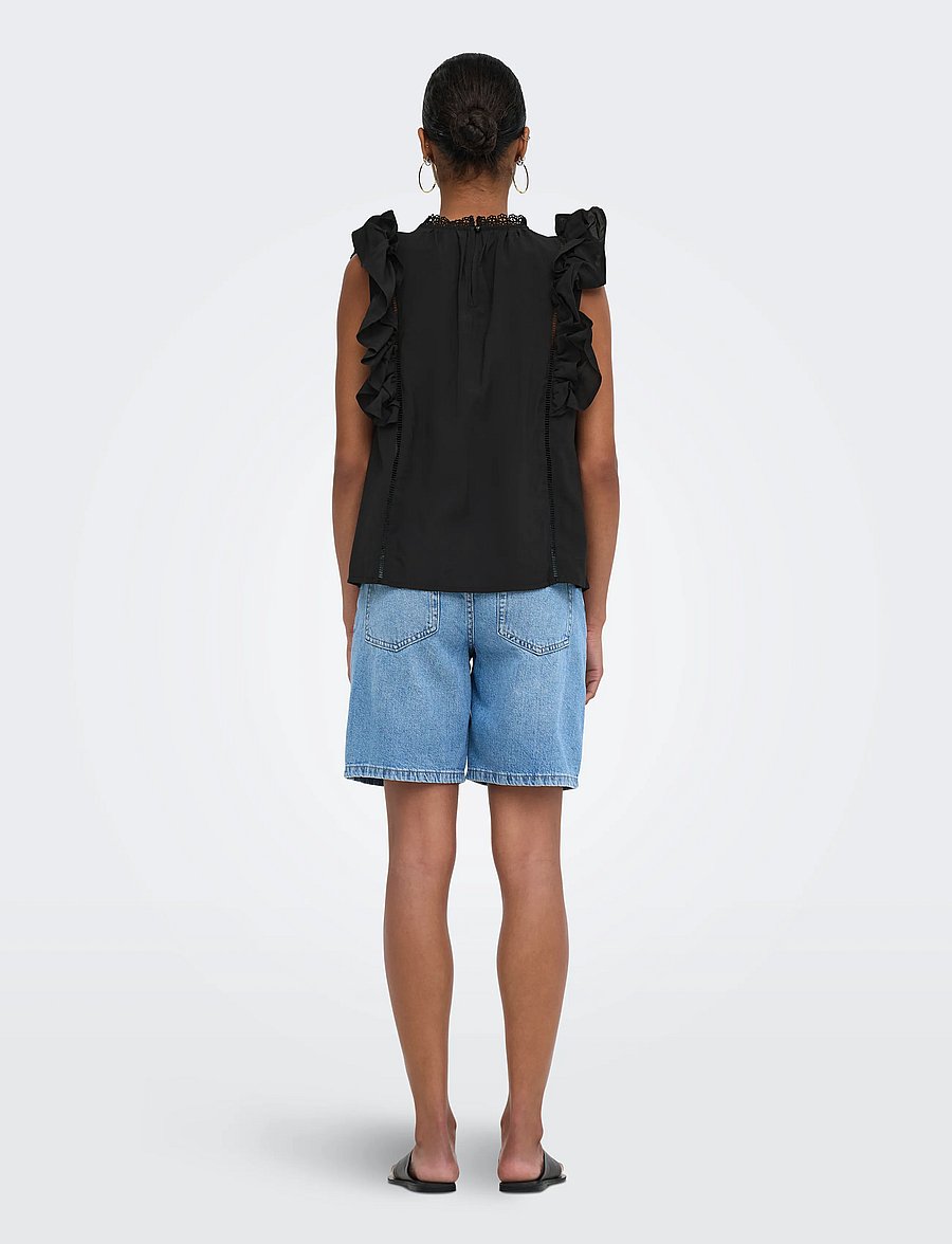 ONLY - ONLLUNA SL FRILL TOP WVN - Ærmeløse bluser - black - 3
