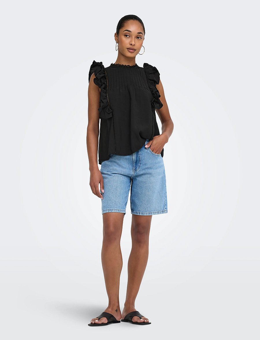 ONLY - ONLLUNA SL FRILL TOP WVN - Ærmeløse bluser - black - 4