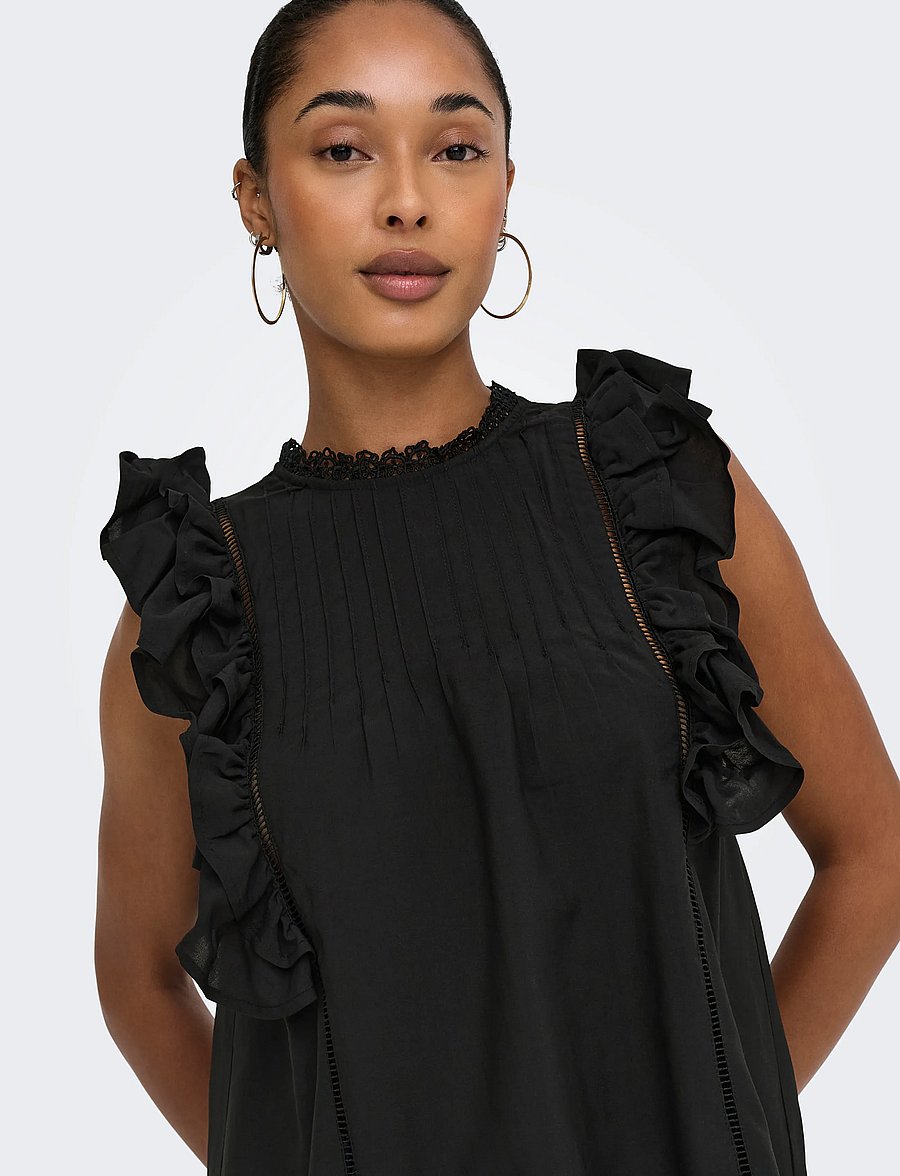 ONLY - ONLLUNA SL FRILL TOP WVN - Ærmeløse bluser - black - 5