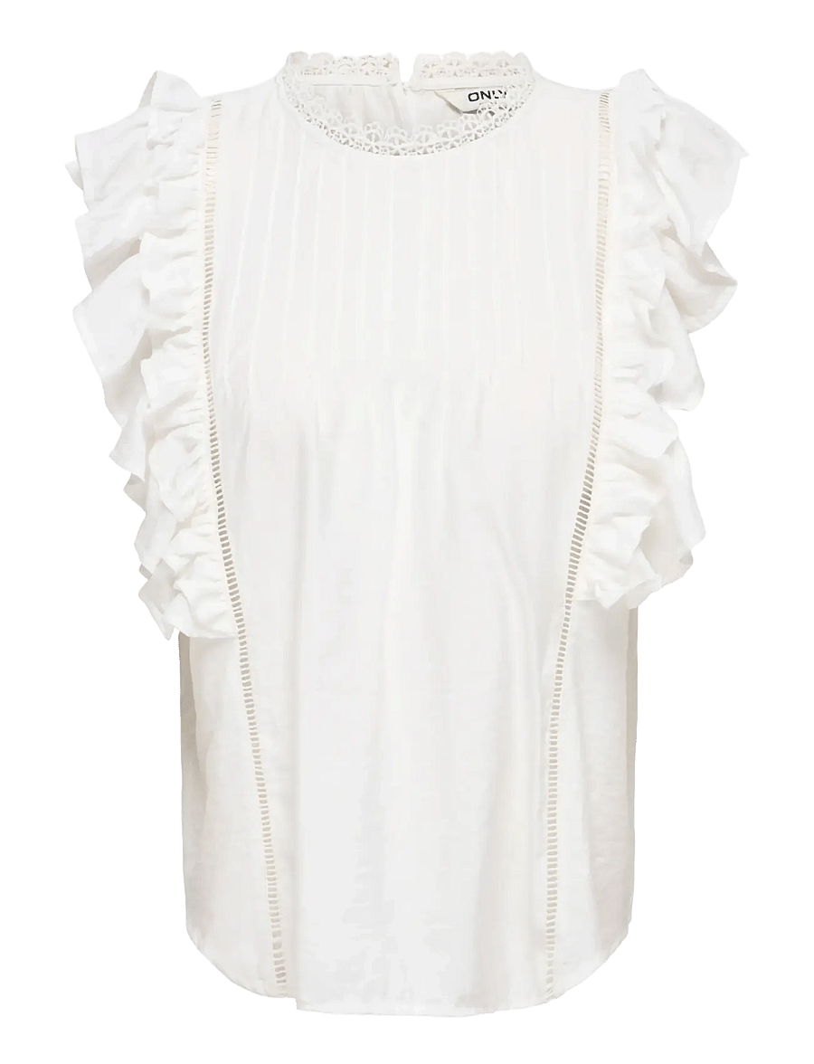 ONLY - ONLLUNA SL FRILL TOP WVN - ermalausar blússur - cloud dancer - 0