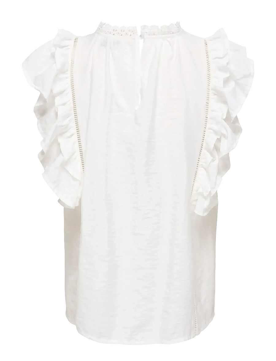 ONLY - ONLLUNA SL FRILL TOP WVN - ermalausar blússur - cloud dancer - 1