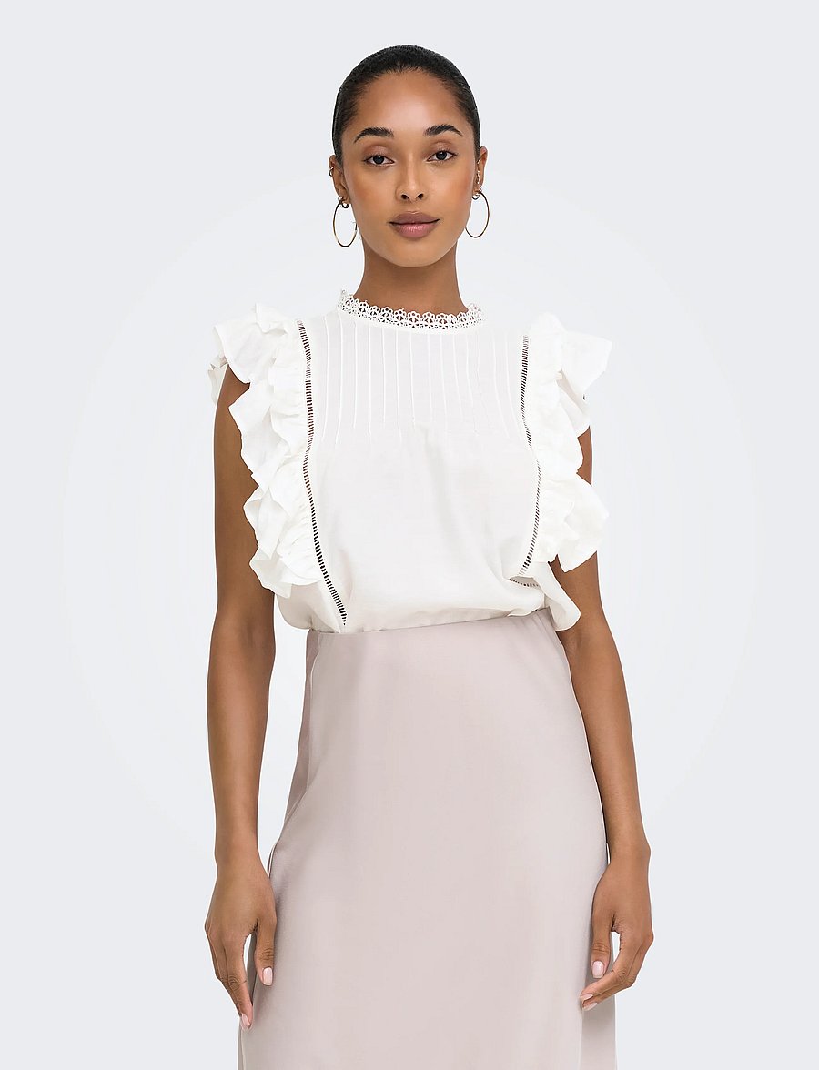 ONLY - ONLLUNA SL FRILL TOP WVN - Ärmlösa blusar - cloud dancer - 0