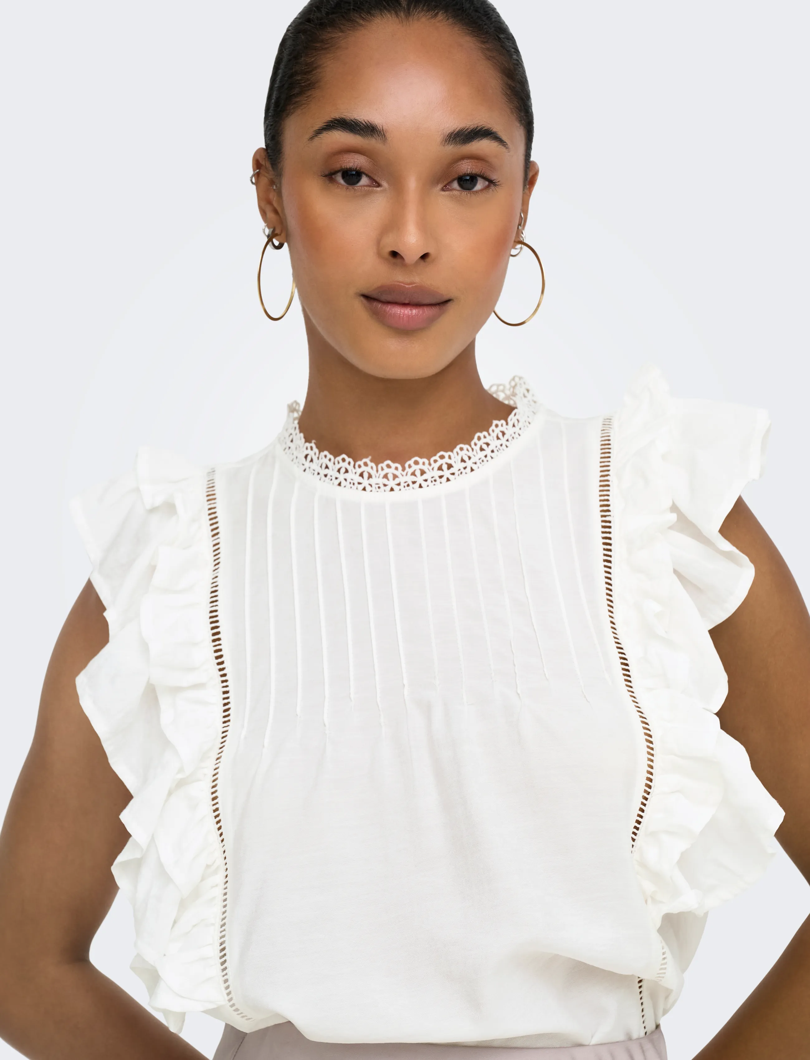 ONLY - ONLLUNA SL FRILL TOP WVN - varrukateta pluusid - cloud dancer - 5