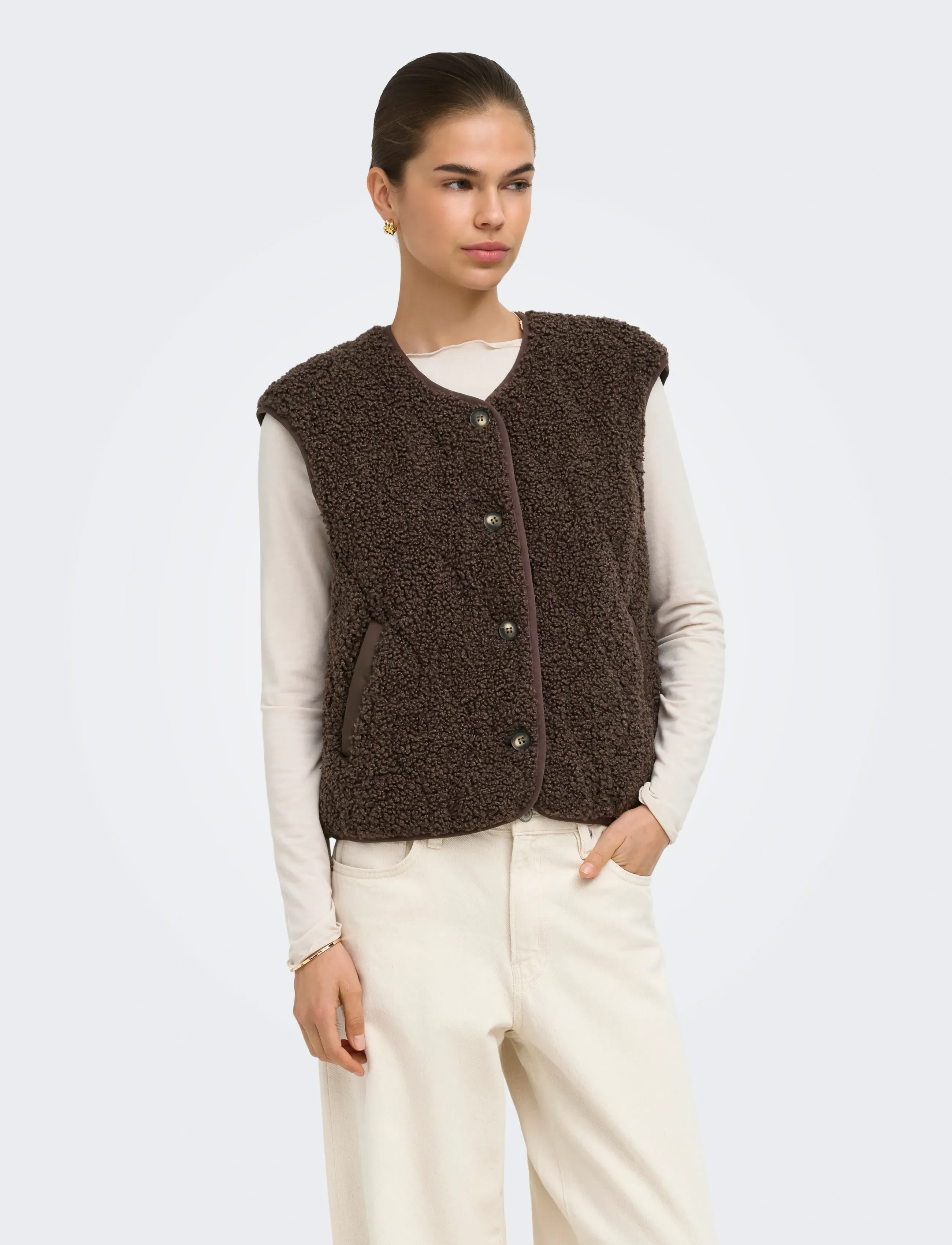 ONLY Onlines Teddy Waistcoat Cc Otw, S, Brown, Veste > Fleece & Teddy Veste, Dame