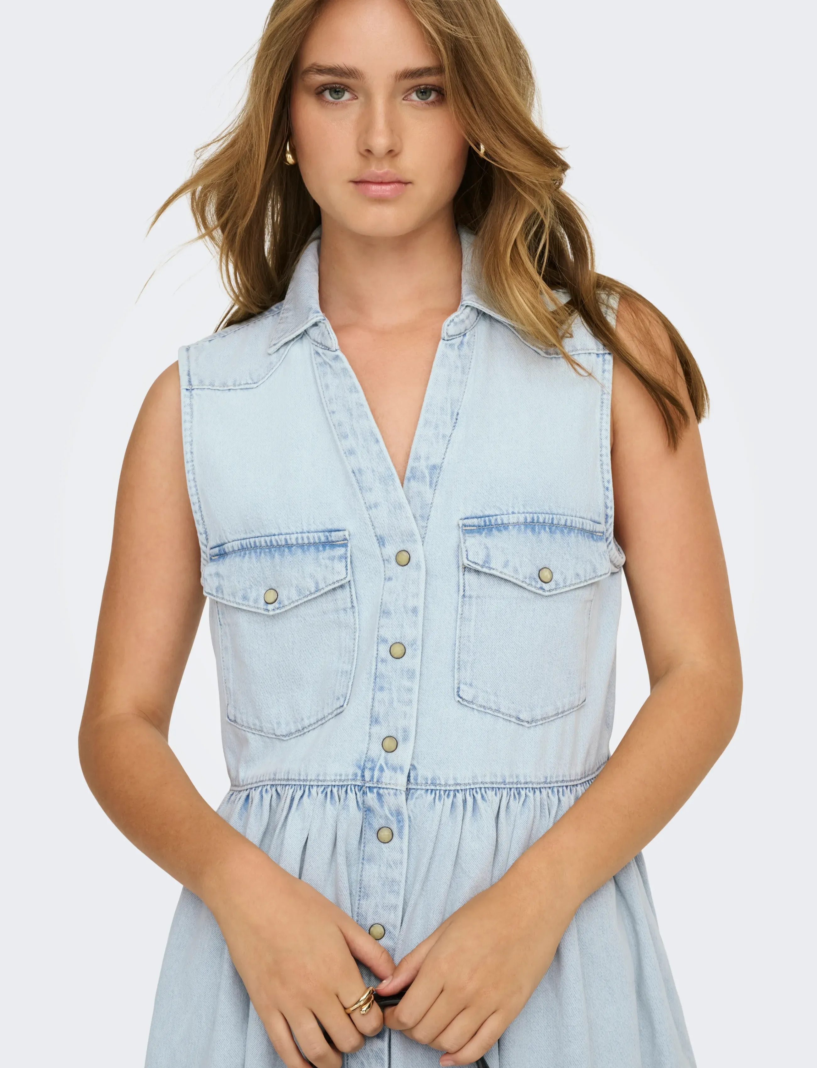 ONLY - ONLCYRUS SL SHORT DNM DRESS AKM - skjortekjoler - light blue denim - 5
