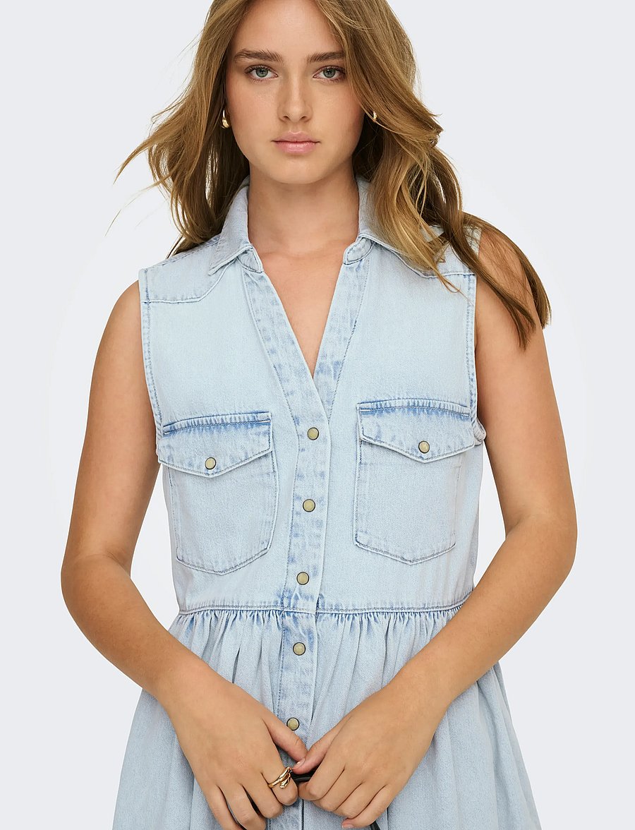 ONLY - ONLCYRUS SL SHORT DNM DRESS AKM - skjortekjoler - light blue denim - 5