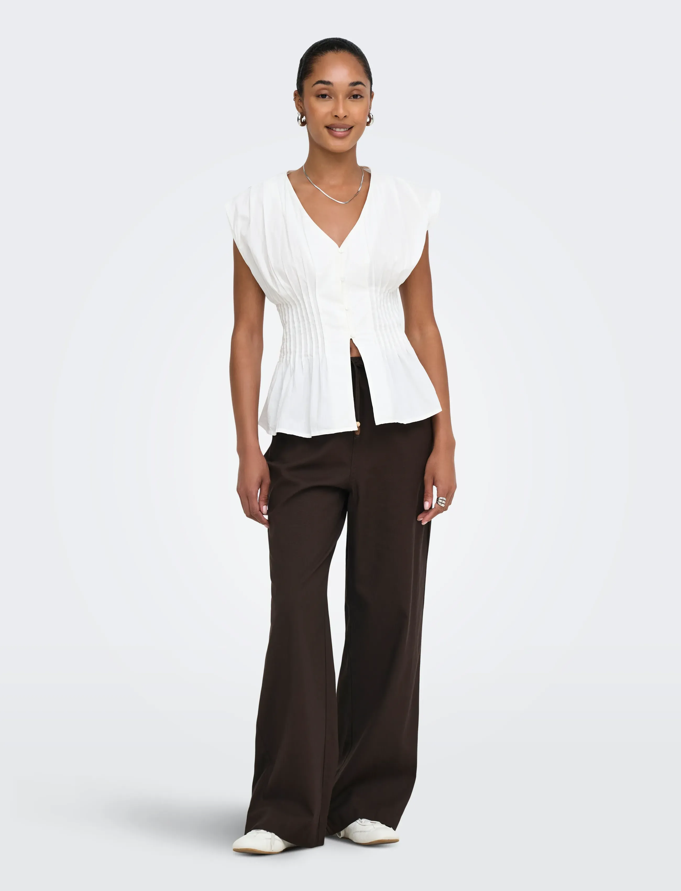 ONLY - ONLISOLA MW PULL-UP WIDE PANT PNT - coffee bean - 4