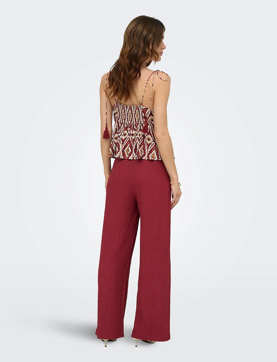 ONLY - ONLERIKKA HW WIDE CRINKLE PANT PNT - bukser med brede ben - brick red - 3