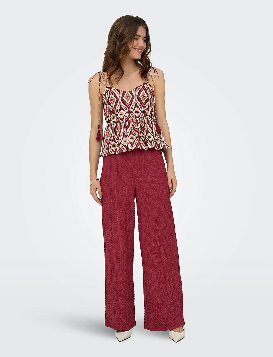 ONLY - ONLERIKKA HW WIDE CRINKLE PANT PNT - bukser med brede ben - brick red - 4