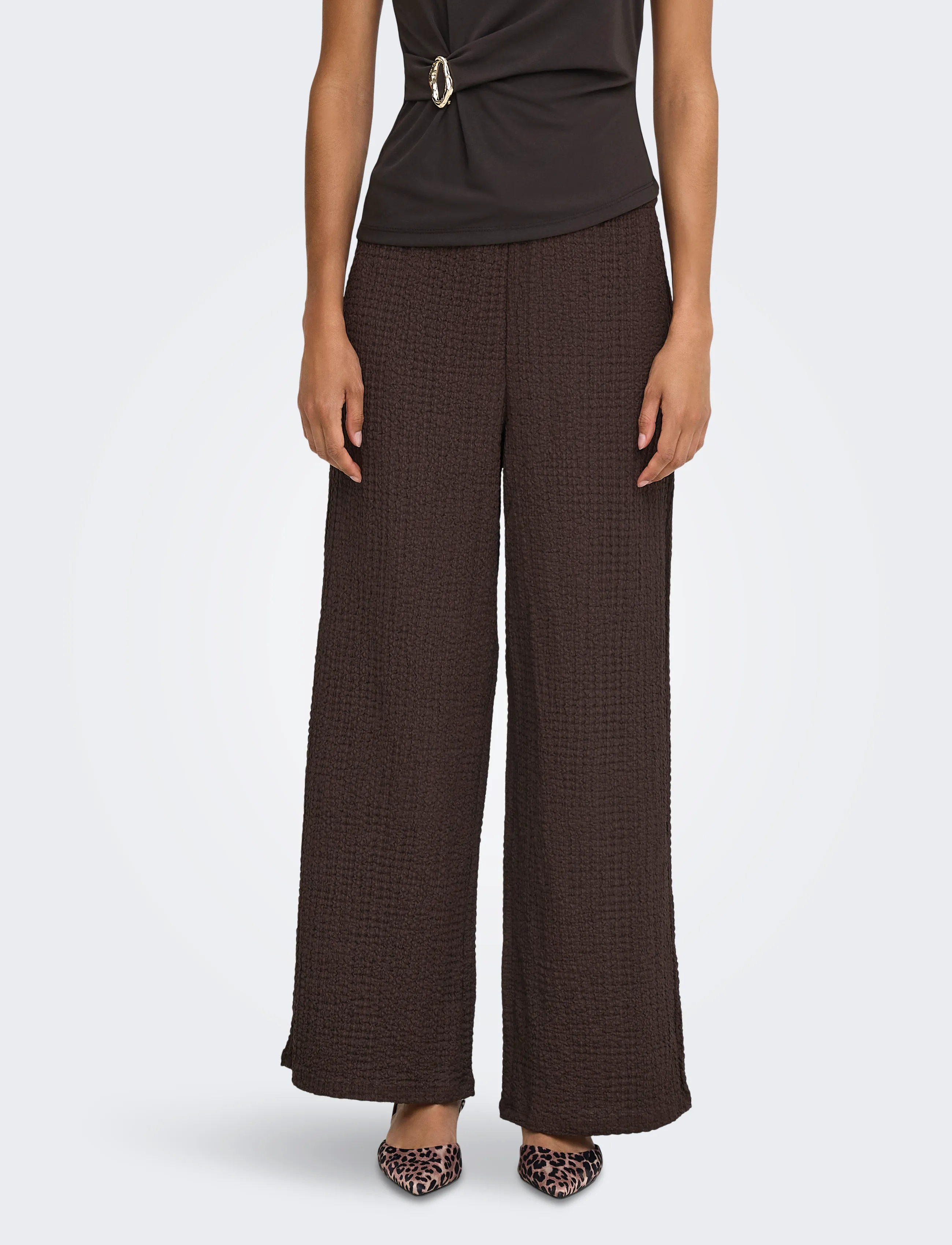 ONLY ONLERIKKA HW WIDE CRINKLE PANT PNT - Kleidung - COFFEE BEAN / brown