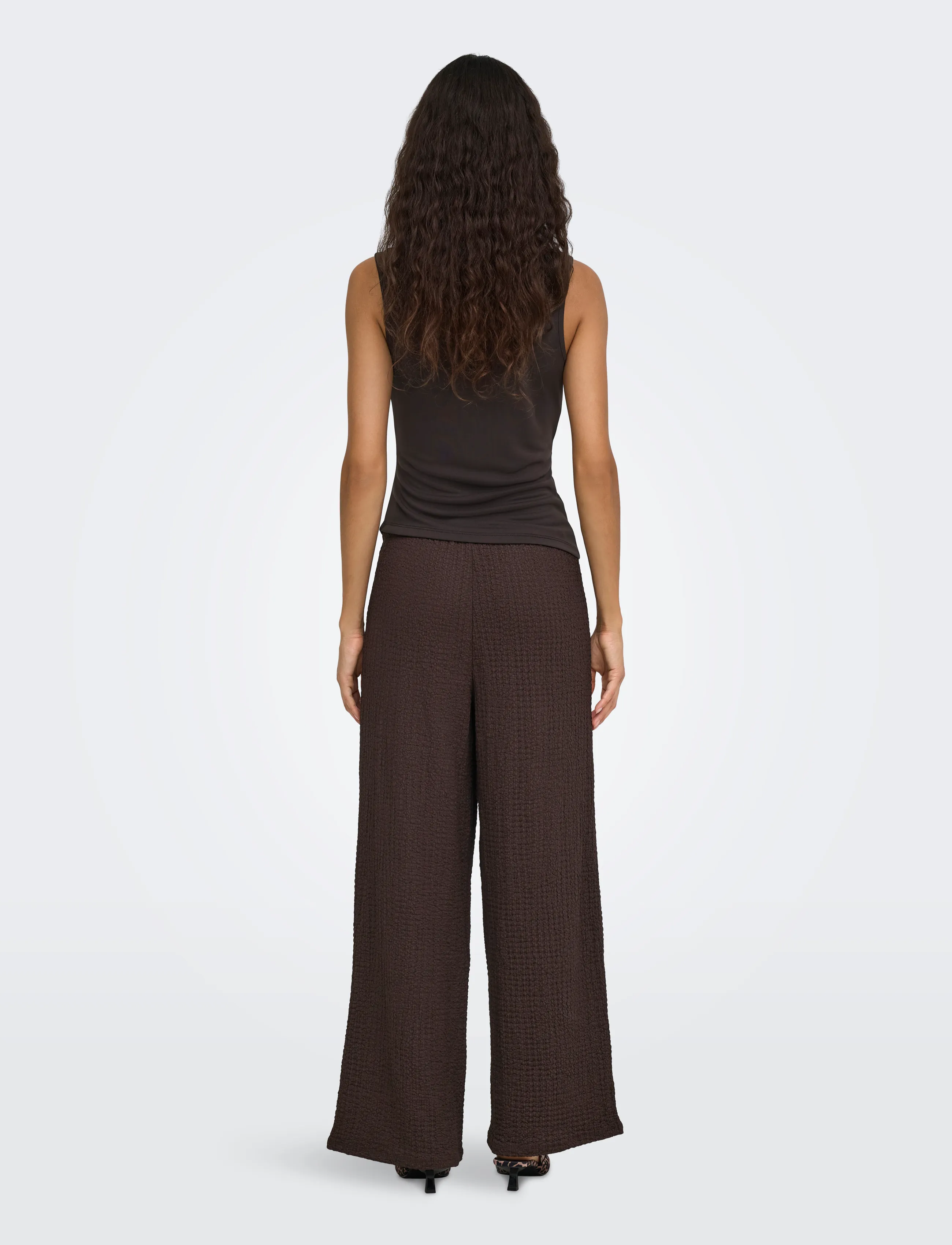 ONLY - ONLERIKKA HW WIDE CRINKLE PANT PNT - laia säärega püksid - coffee bean - 3