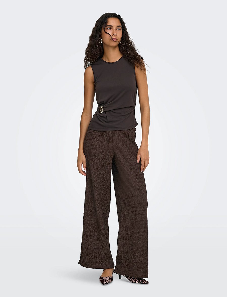 ONLY - ONLERIKKA HW WIDE CRINKLE PANT PNT - laia säärega püksid - coffee bean - 4
