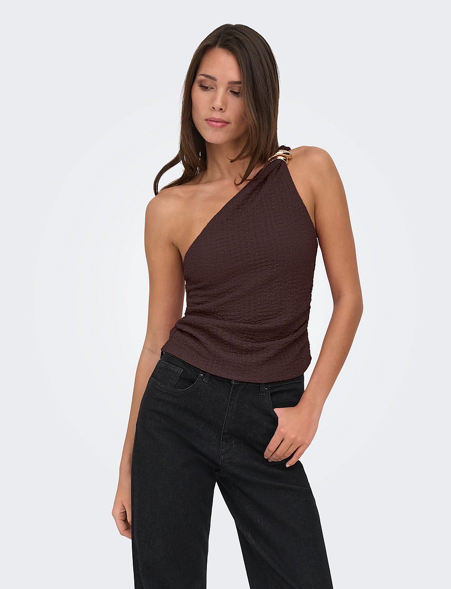 ONLY - ONLERIKKA ASSYMETRIC CRINKLE TOP PNT - varrukateta topid - coffee bean - 0