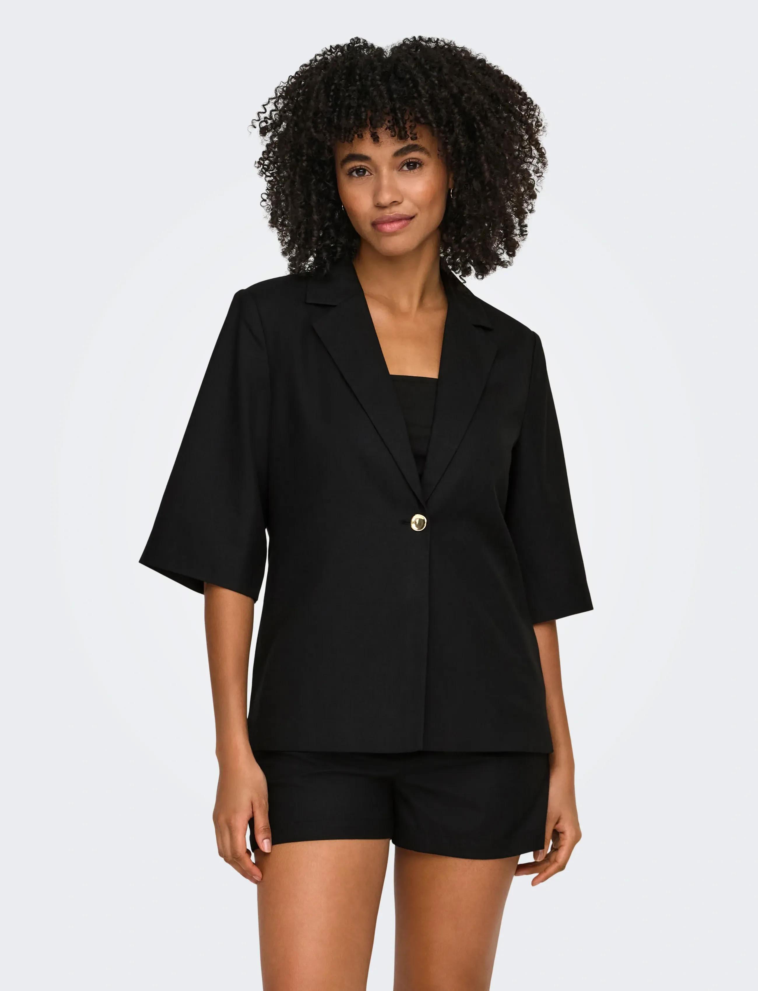 ONLY Onlbaia 2/4 Linen Bl Blazer Tlr, 34, Black, Blazere > Blazere I Overstørrelse, Dame