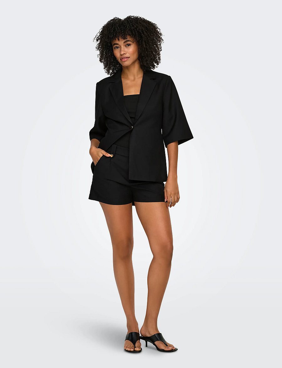 ONLY - ONLBAIA 2/4 LINEN BL BLAZER TLR - enkelknäppta kavajer - black - 4