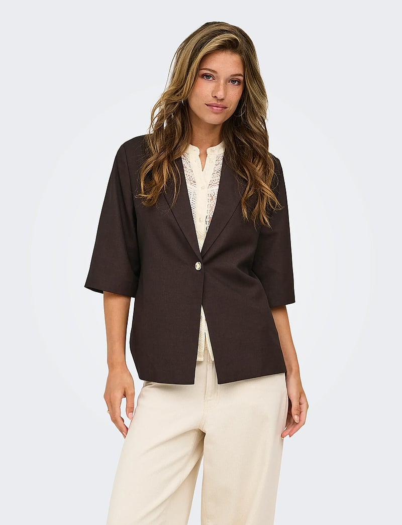 ONLY - ONLBAIA 2/4 LINEN BL BLAZER TLR - enkeltradede blazere - coffee bean - 0
