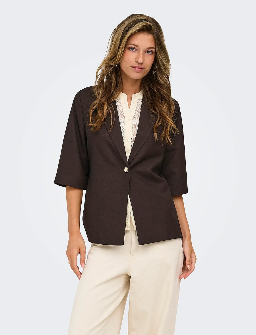 ONLY - ONLBAIA 2/4 LINEN BL BLAZER TLR - enkeltspente blazere - coffee bean - 0