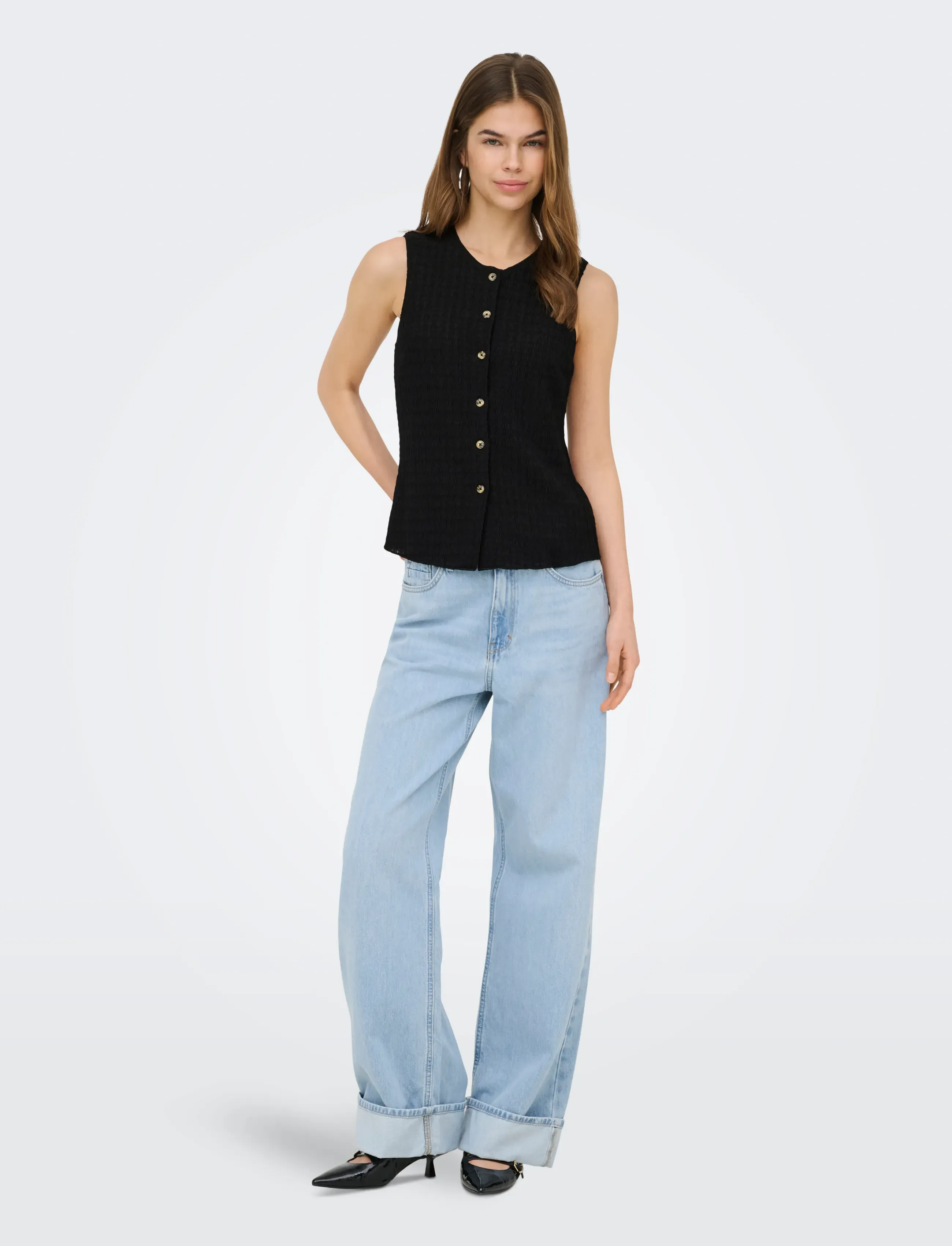 ONLY - ONLILSE S/L STRUCTURE VEST JRS NOOS - gestrickte westen - black - 4