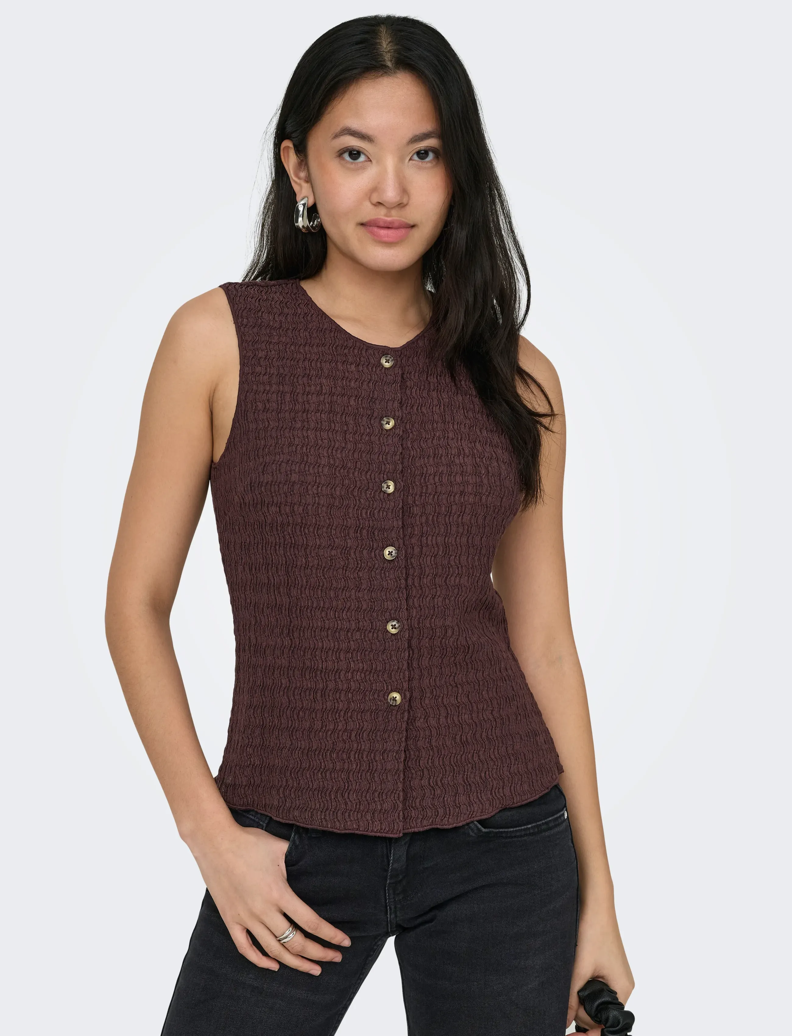 ONLY - ONLILSE S/L STRUCTURE VEST JRS NOOS - kootud vestid - deep mahogany - 5