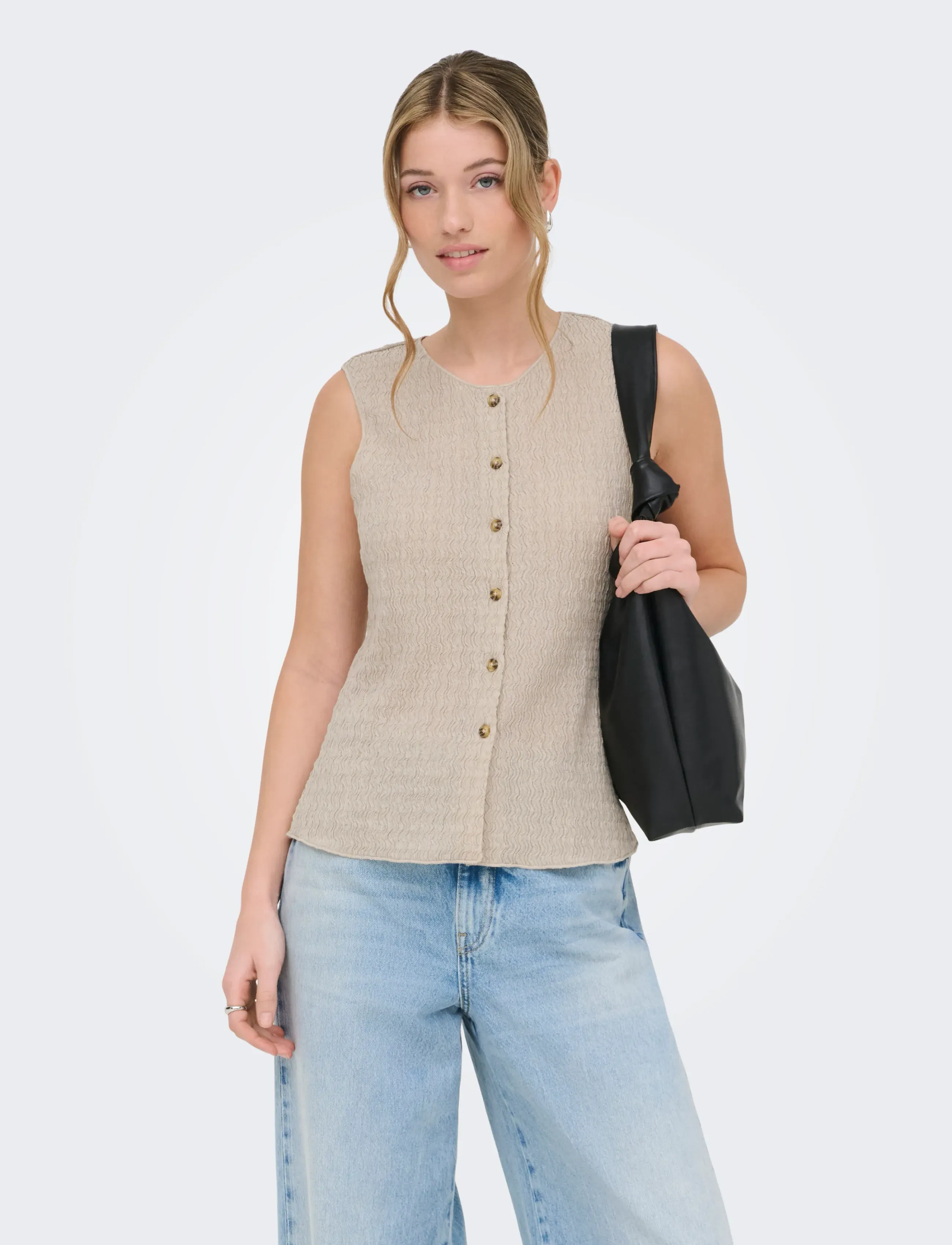 ONLY Onlilse S/L Structure Vest Jrs Noos, XS, Beige, Veste > Strikkede Veste, Dame
