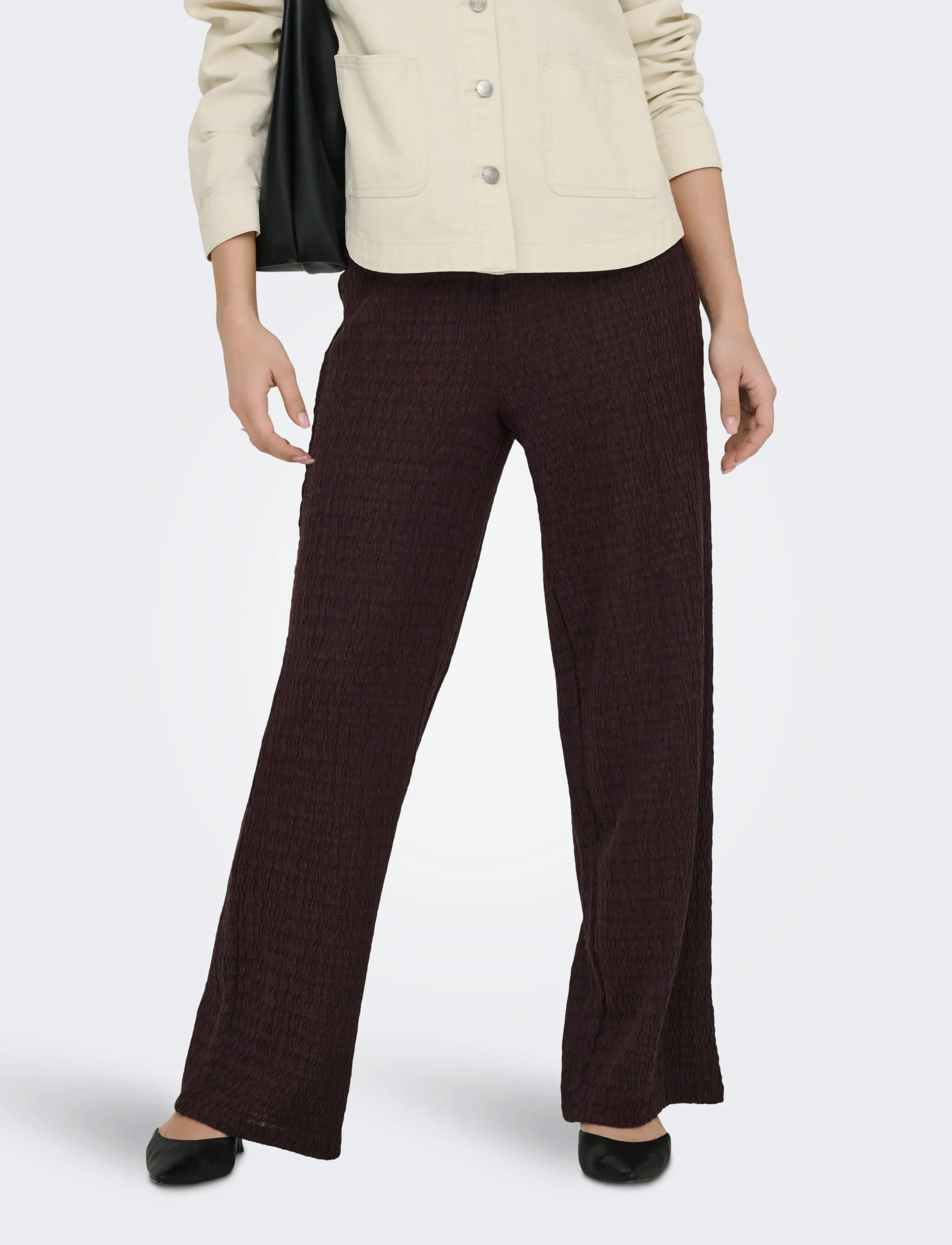 ONLY Onlilse Pant Structure Jrs Noos, L, Trousers, Burgunderrot - Wide Leg, Frauen