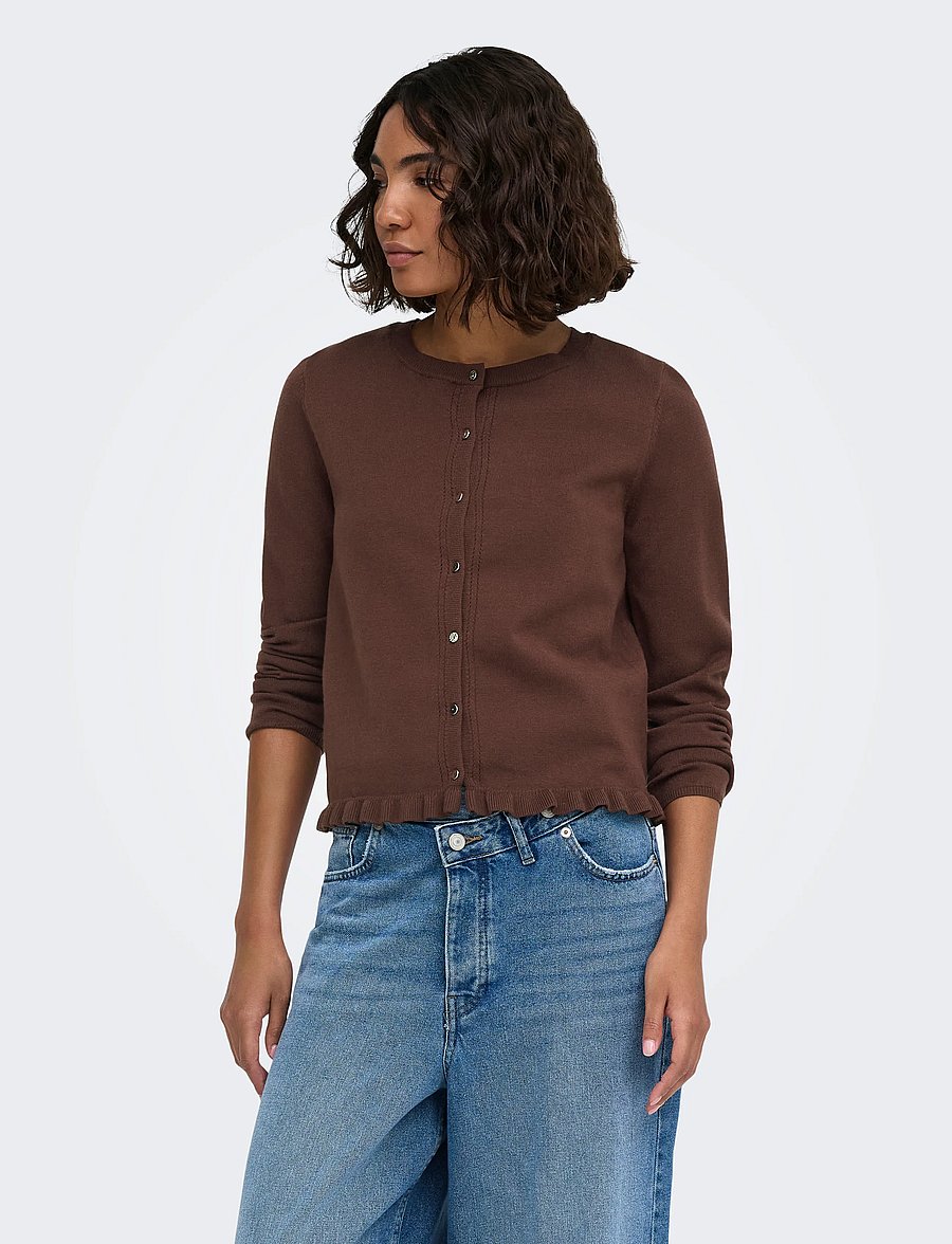 ONLY - ONLCINDEREL LS O-NECK FRILL CARDI CC KNT - coffee bean - 0