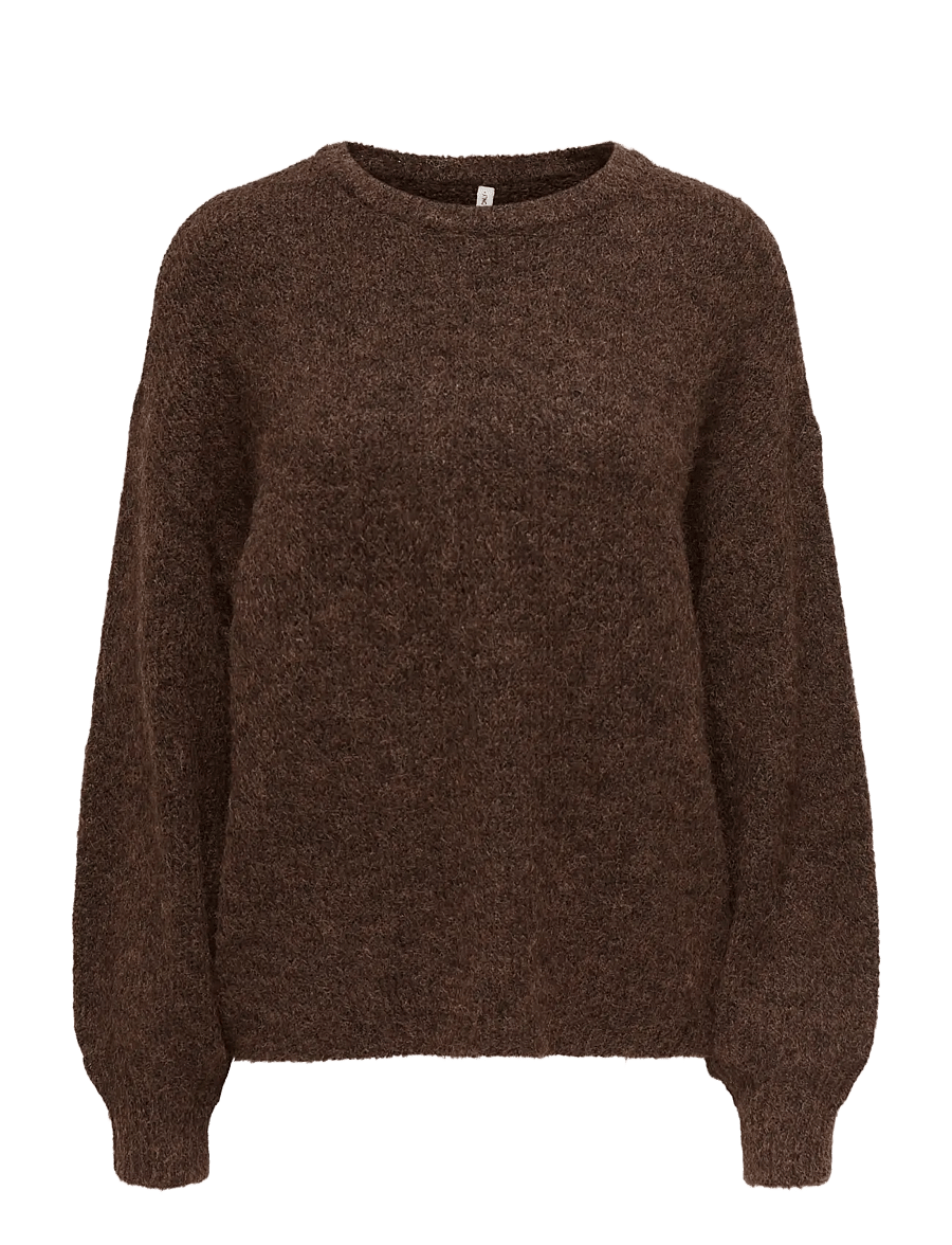ONLY - ONLNELLIE LS O-NECK KNT NOOS - coffee bean - 1