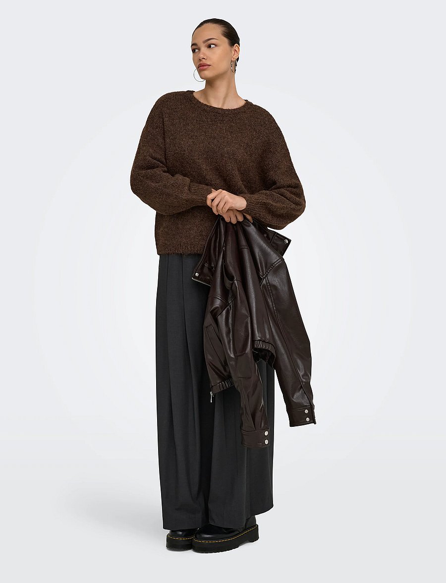 ONLY - ONLNELLIE LS O-NECK KNT NOOS - coffee bean - 4