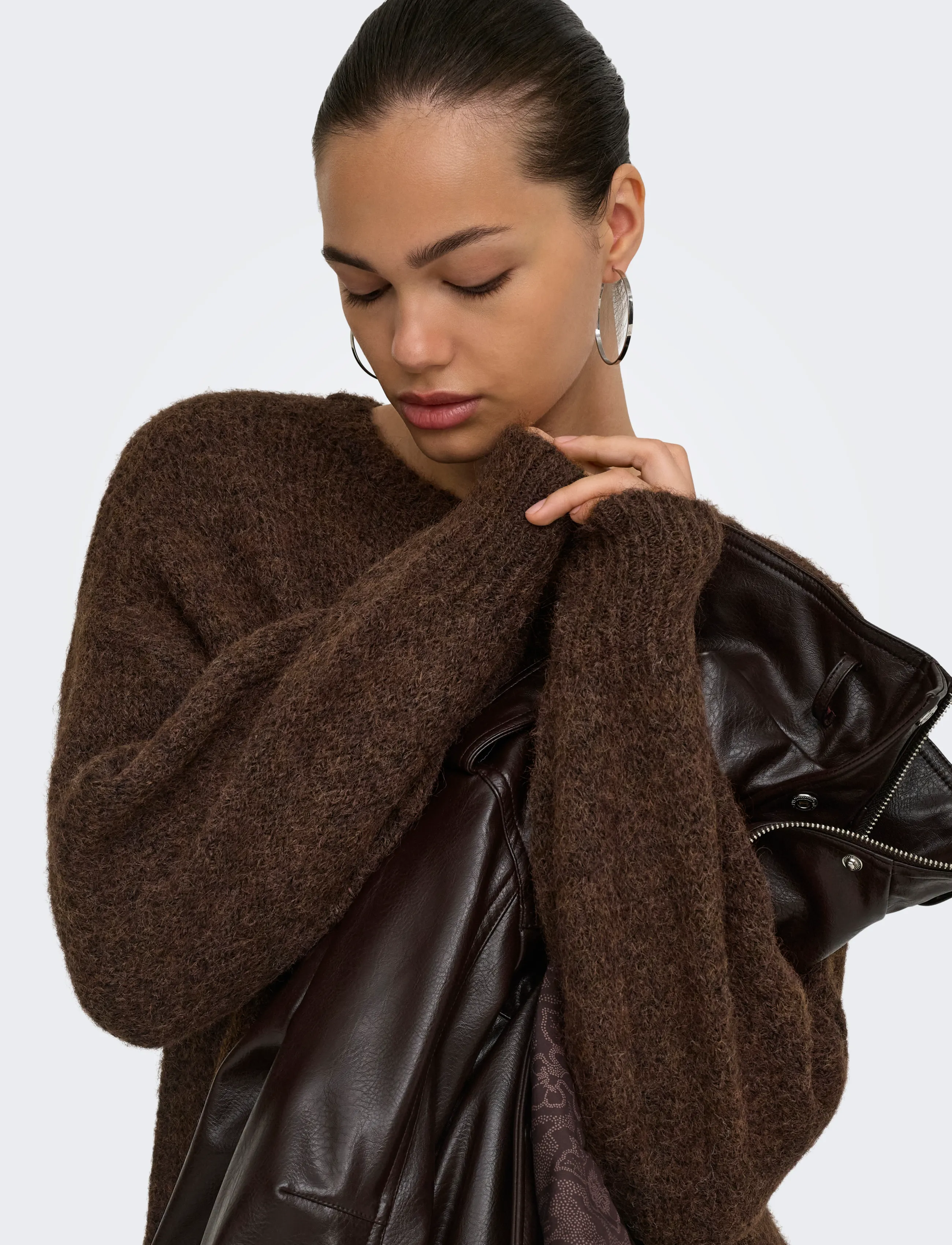 ONLY - ONLNELLIE LS O-NECK KNT NOOS - coffee bean - 5