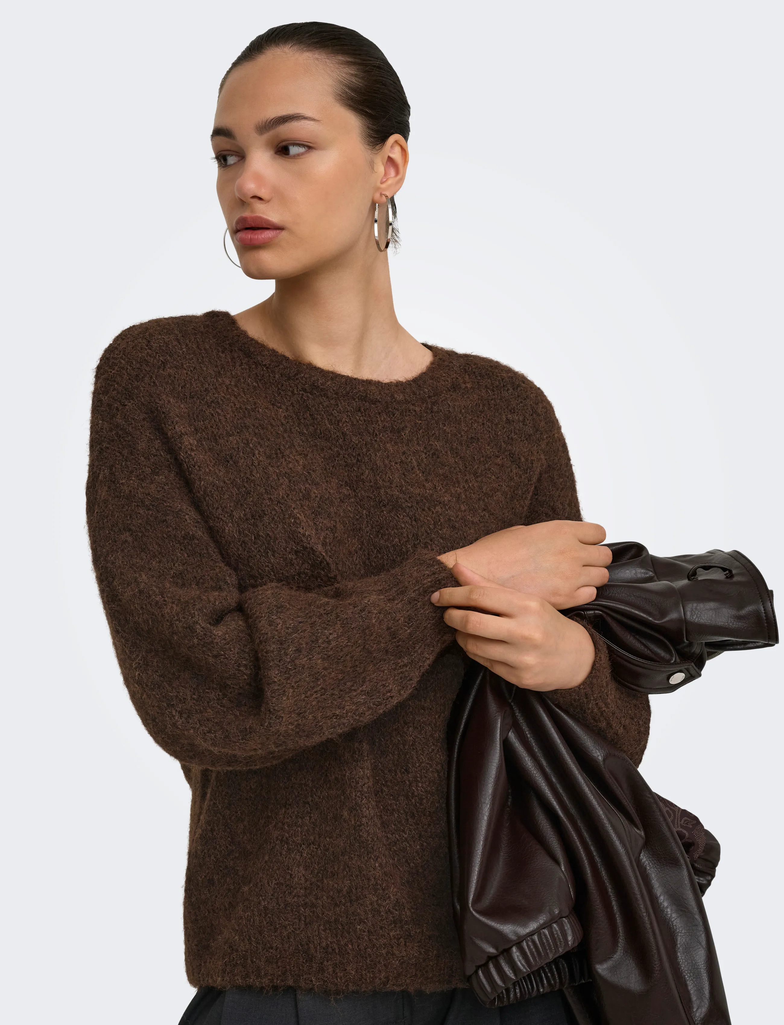 ONLY ONLNELLIE LS O-NECK KNT NOOS - Geburtstag - COFFEE BEAN / brown