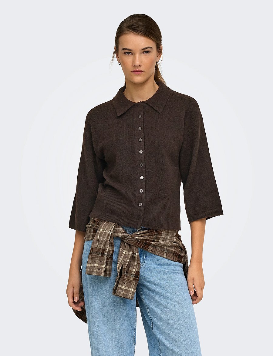ONLY - ONLMACEY 3/4 POLO CARDIGAN NCA KNT - koftor - coffee bean - 0