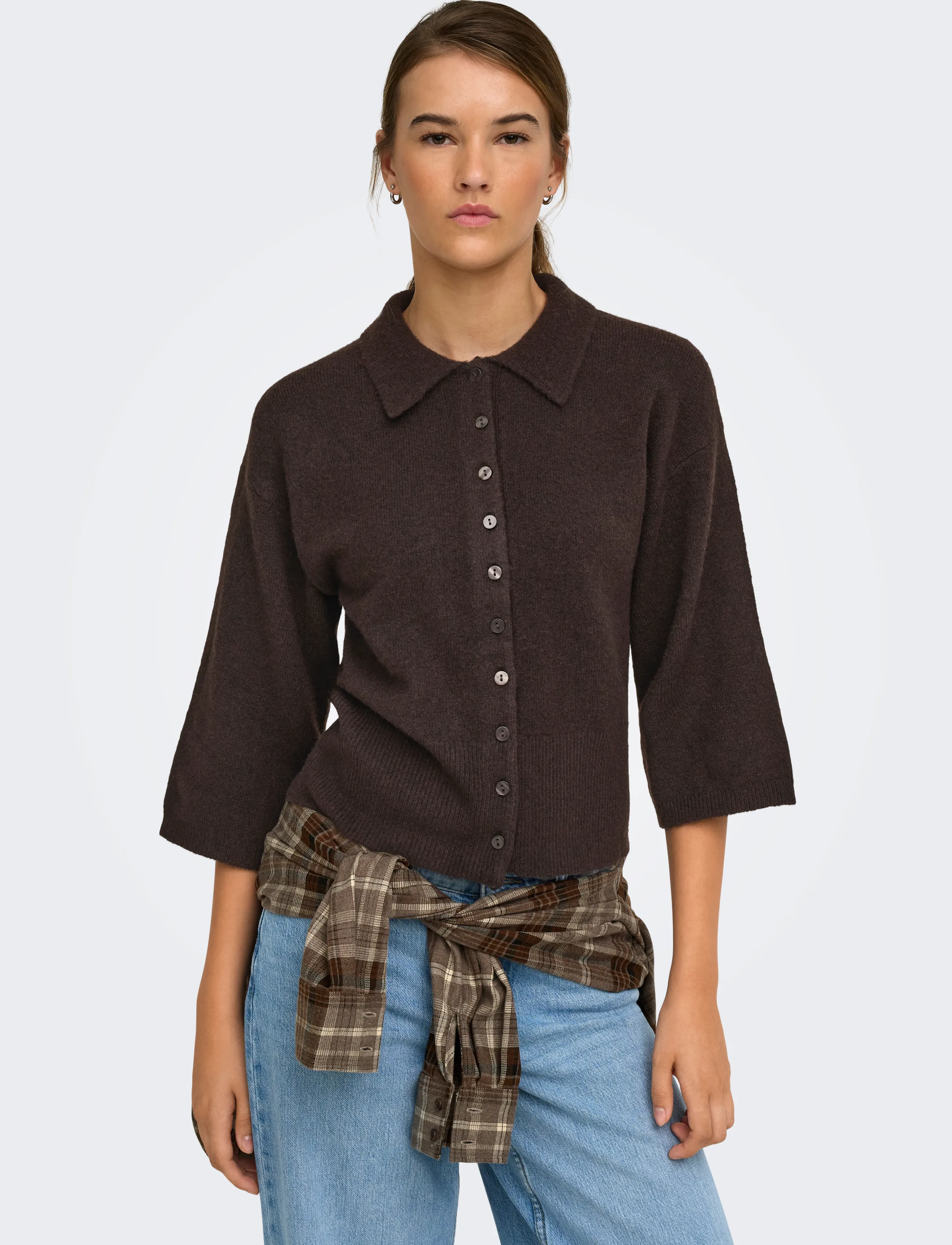 ONLY ONLMACEY 3/4 POLO CARDIGAN NCA KNT - Geburtstag - COFFEE BEAN / brown