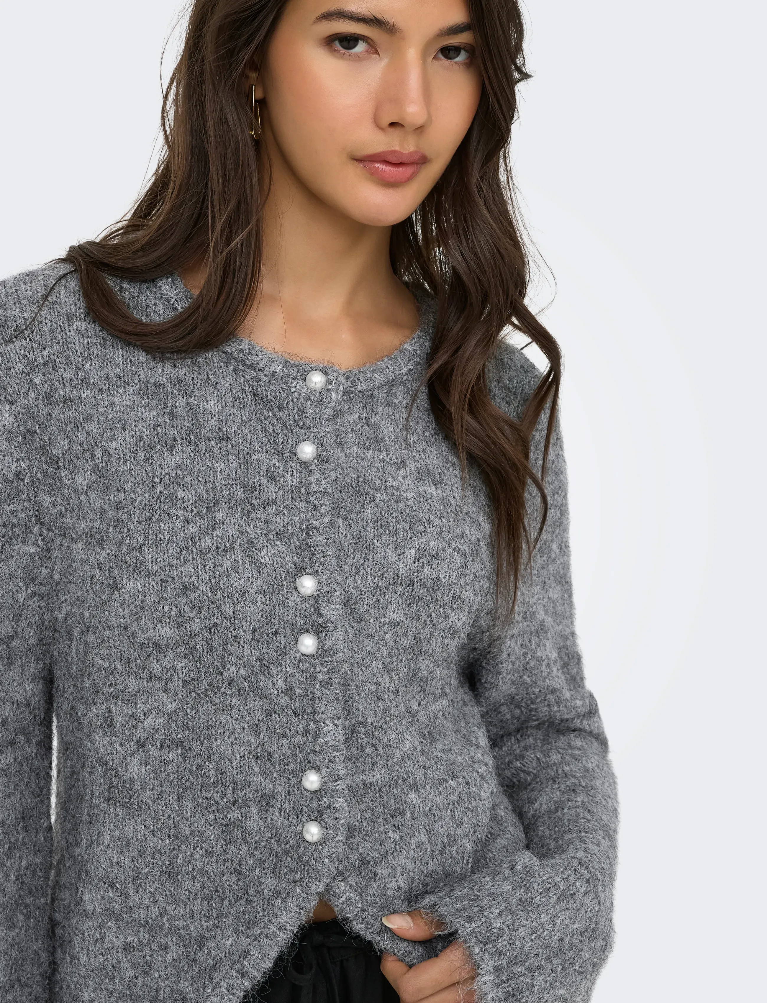 ONLY - ONLZAGGIE LS BUTTON CARDI CC KNT - dark grey melange - 5