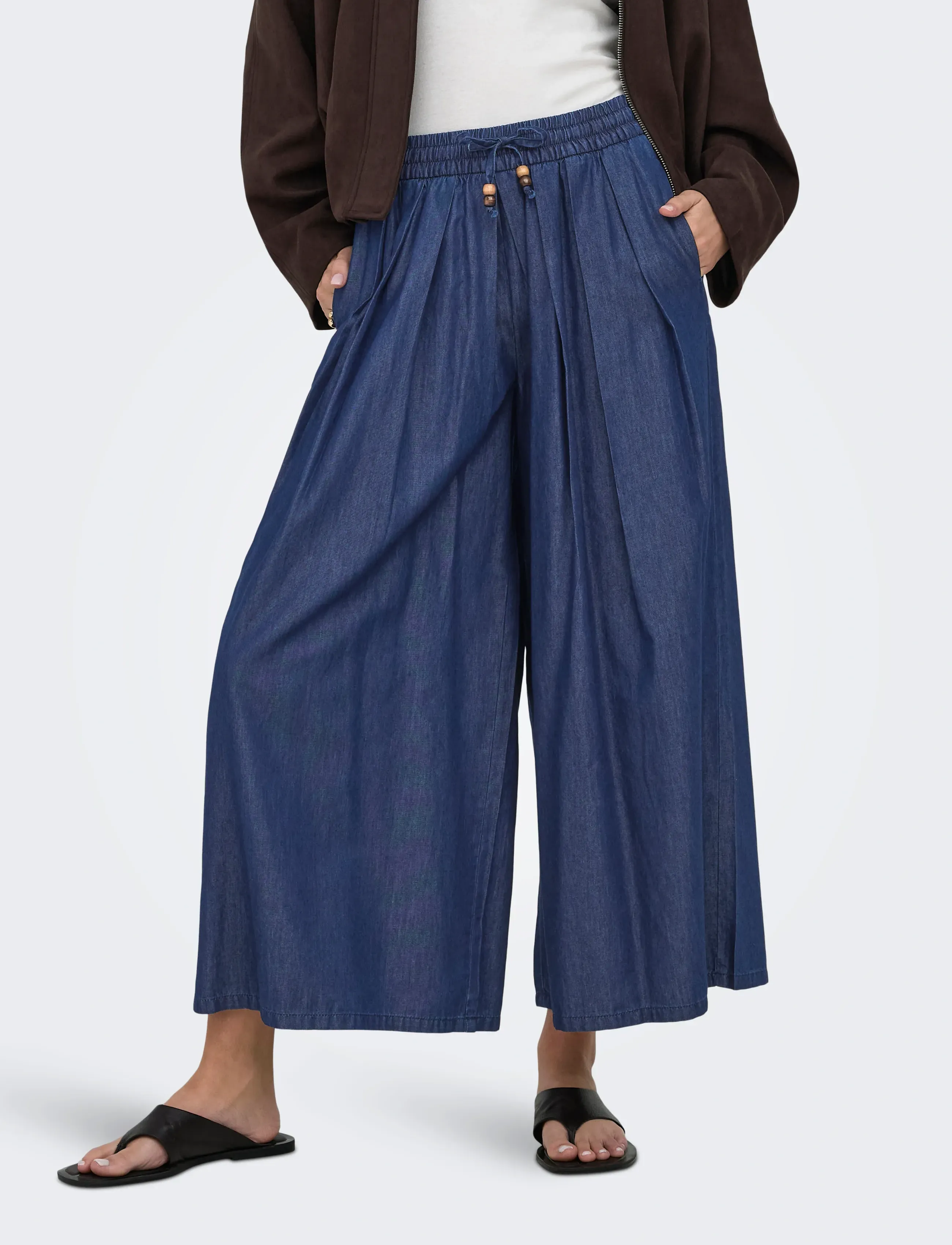 ONLY ONLBEA BEAD HW WIDE PALAZZO DNM QYT - Laia säärega teksad - DARK BLUE DENIM / navy