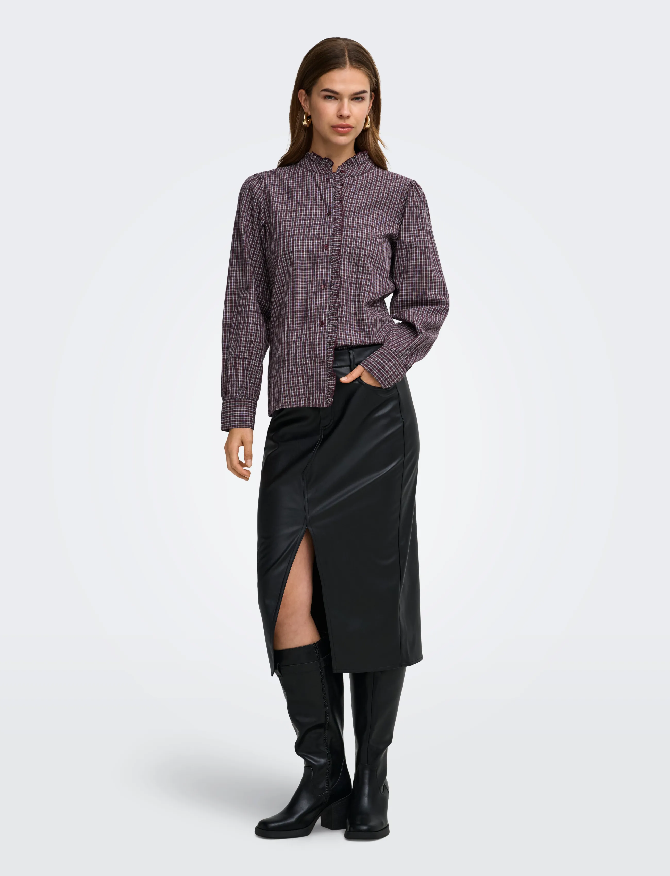ONLY - ONLFENNA L/S CHECK SHIRT WVN - winetasting - 4