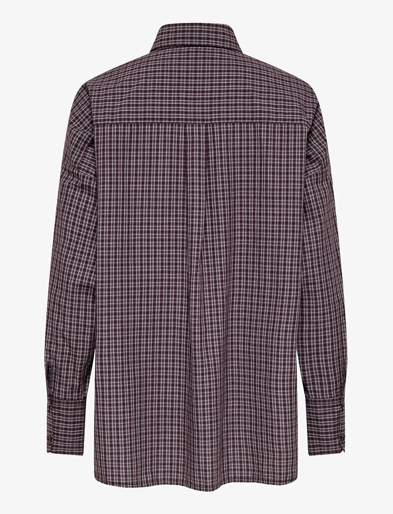 ONLY - ONLFENNA L/S OVERSIZE CHECK SHIRT WVN - långärmade skjortor - winetasting - 1