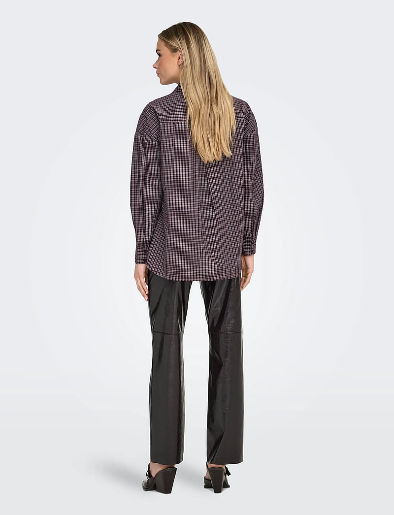 ONLY - ONLFENNA L/S OVERSIZE CHECK SHIRT WVN - long-sleeved shirts - winetasting - 3