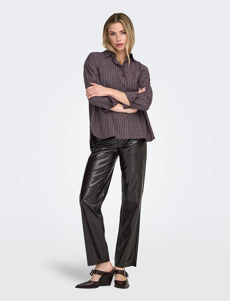 ONLY - ONLFENNA L/S OVERSIZE CHECK SHIRT WVN - long-sleeved shirts - winetasting - 4