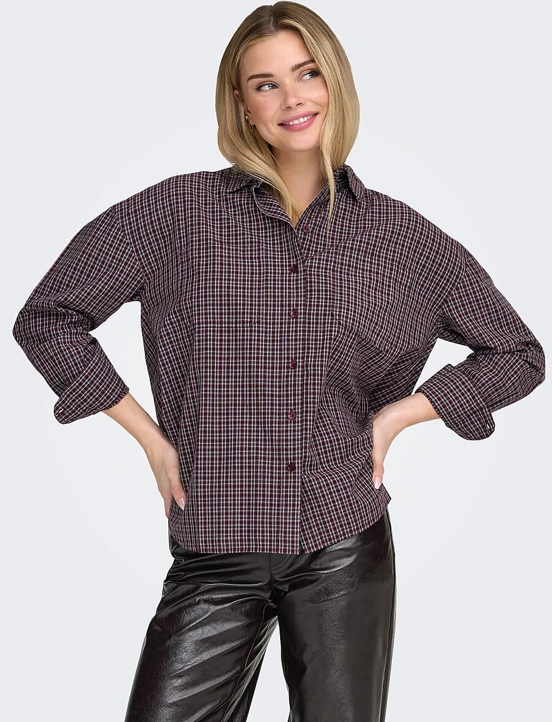 ONLY - ONLFENNA L/S OVERSIZE CHECK SHIRT WVN - long-sleeved shirts - winetasting - 5