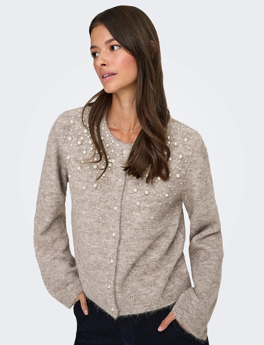 ONLY - ONLMIGGIE LS O-NECK PEARL CARDIGA EX KNT - strickjacken - malt ball - 5