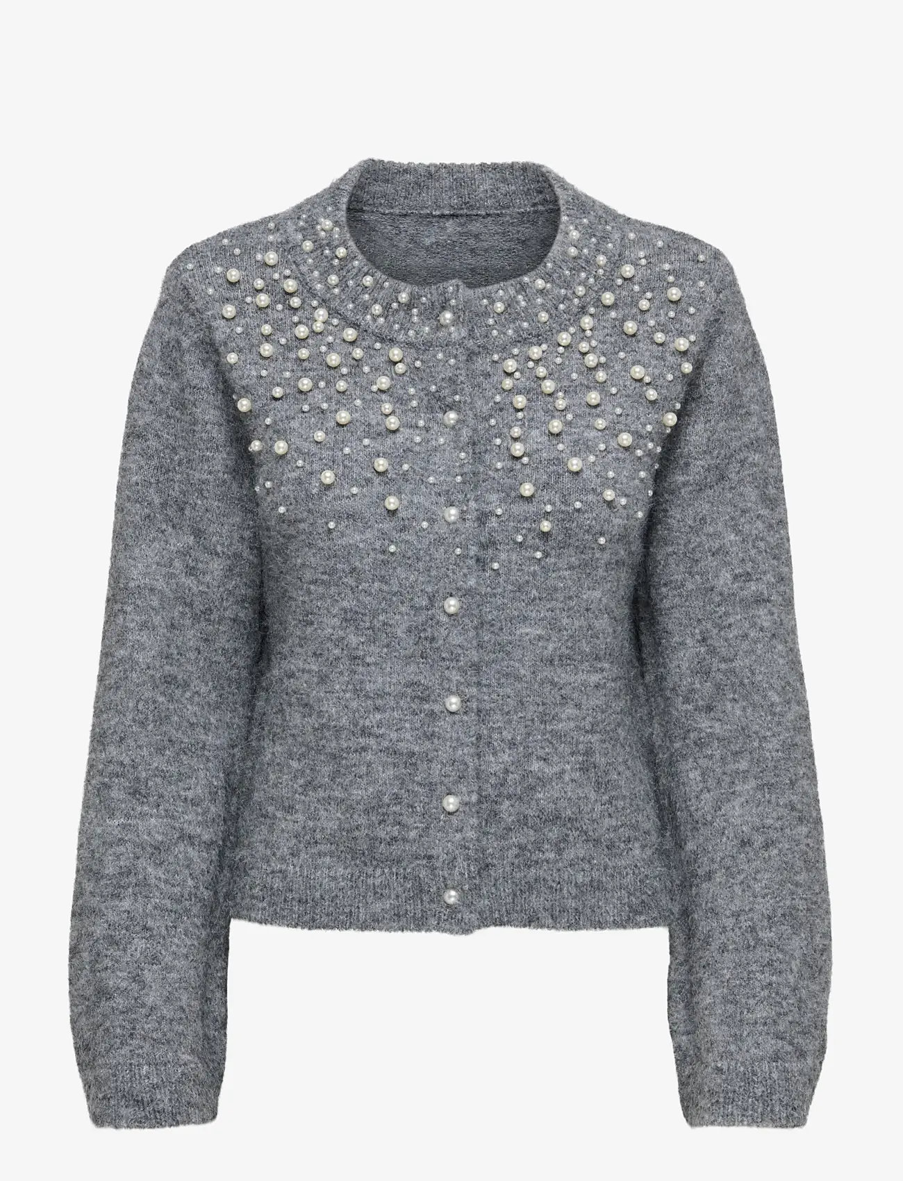 ONLY - ONLMIGGIE LS O-NECK PEARL CARDIGA EX KNT - cardigans - medium grey melange - 1