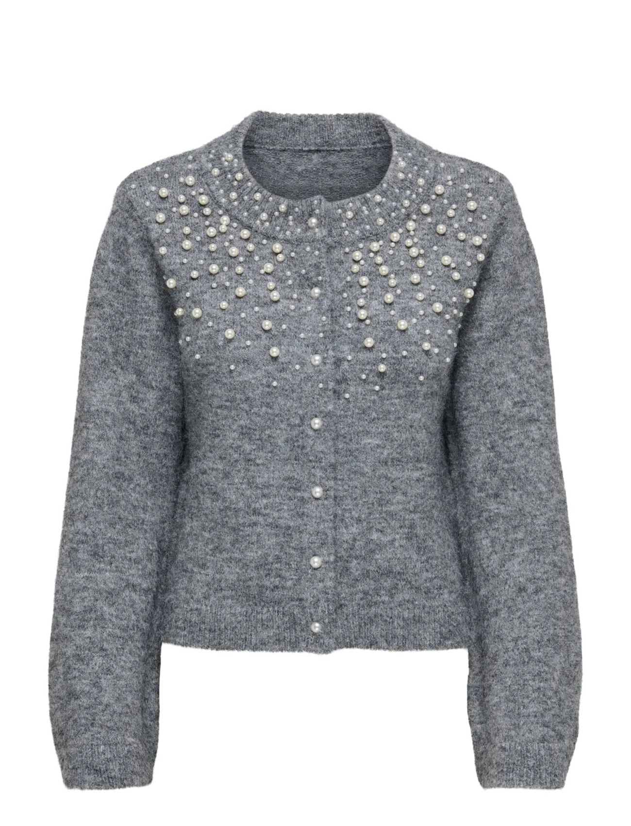 ONLMIGGIE LS O-NECK PEARL CARDIGA EX KNT - MEDIUM GREY MELANGE