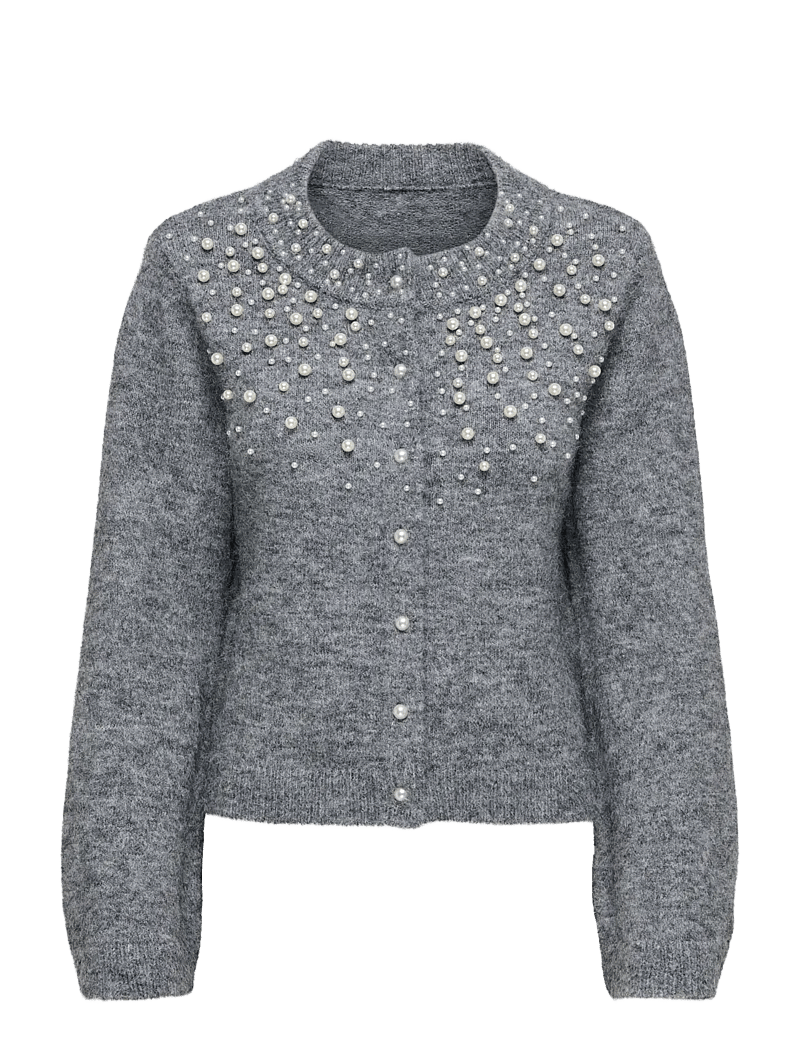 ONLY - ONLMIGGIE LS O-NECK PEARL CARDIGA EX KNT - koftor - medium grey melange - 0