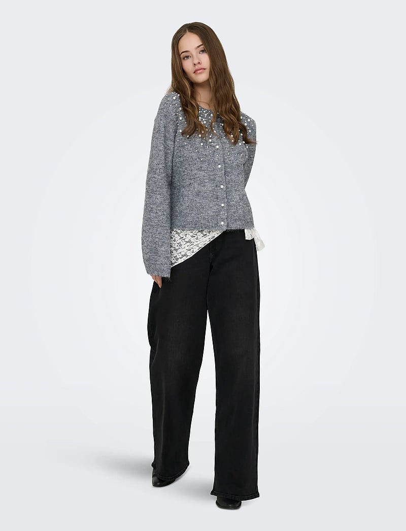 ONLY - ONLMIGGIE LS O-NECK PEARL CARDIGA EX KNT - cardigans - medium grey melange - 4