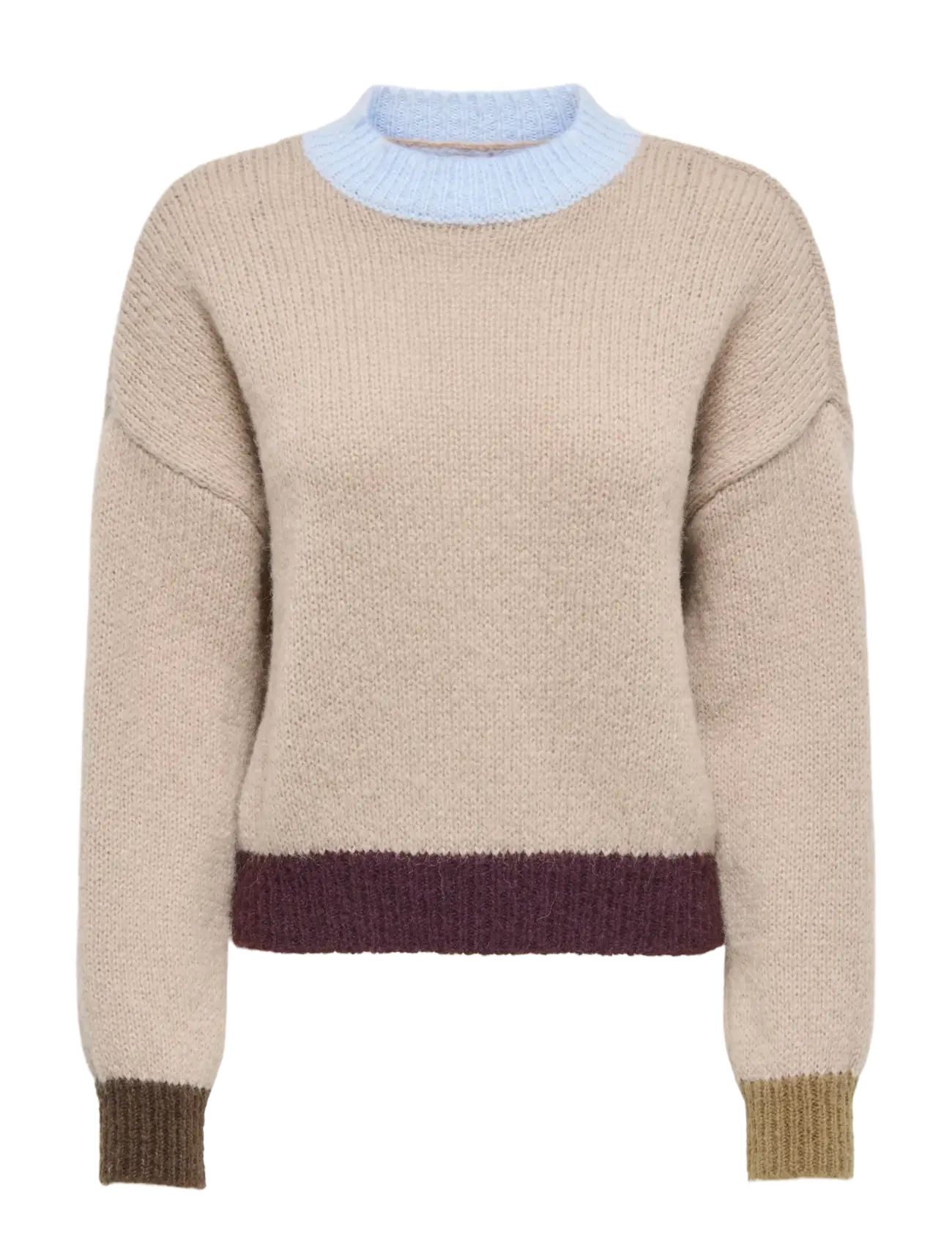 ONLY ONLOLINA LS CONTRAST HIGHNECK CC KNT - Jumpers - CASHMERE BLUE / beige