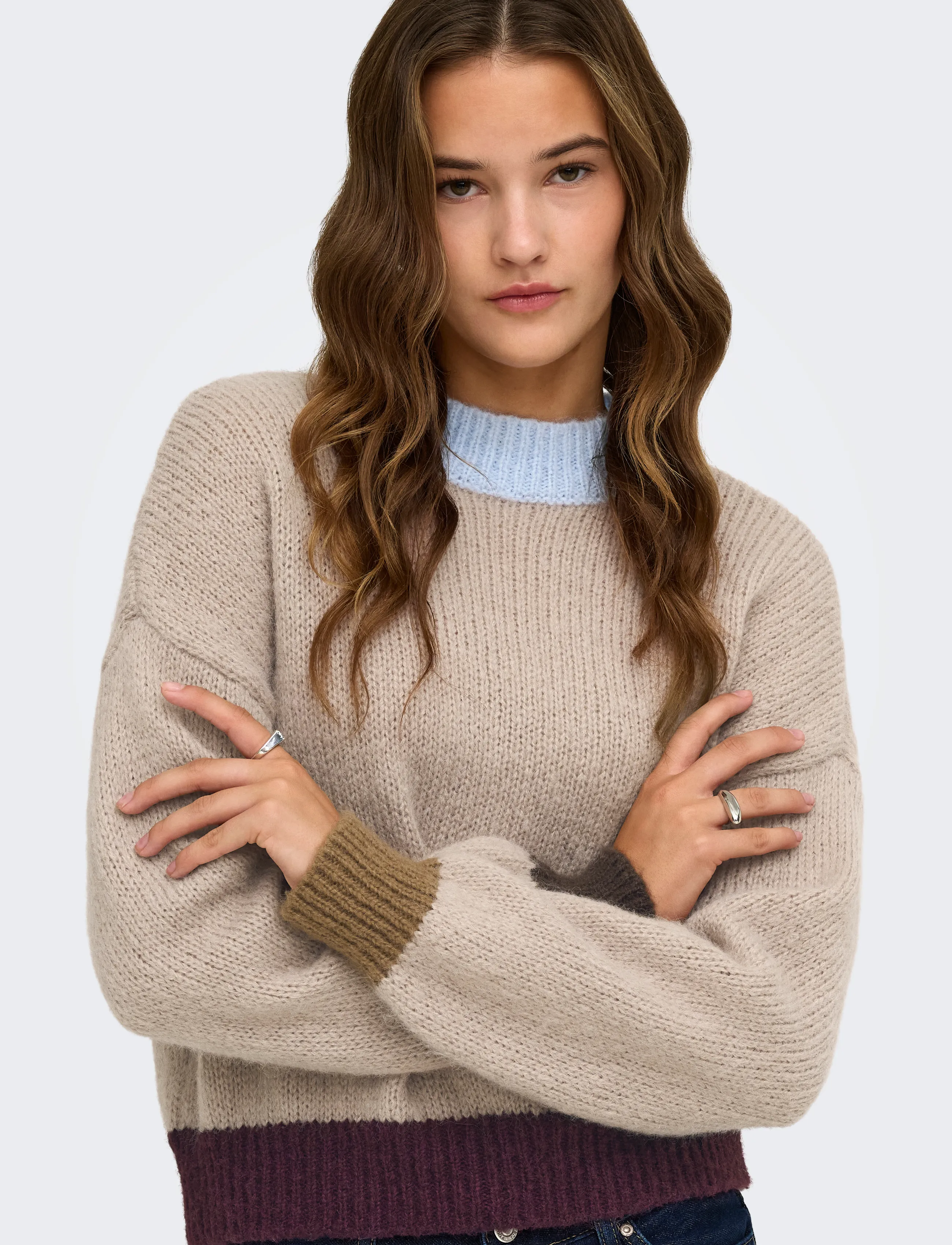 ONLY ONLOLINA LS CONTRAST HIGHNECK CC KNT - Geburtstag - CASHMERE BLUE / beige