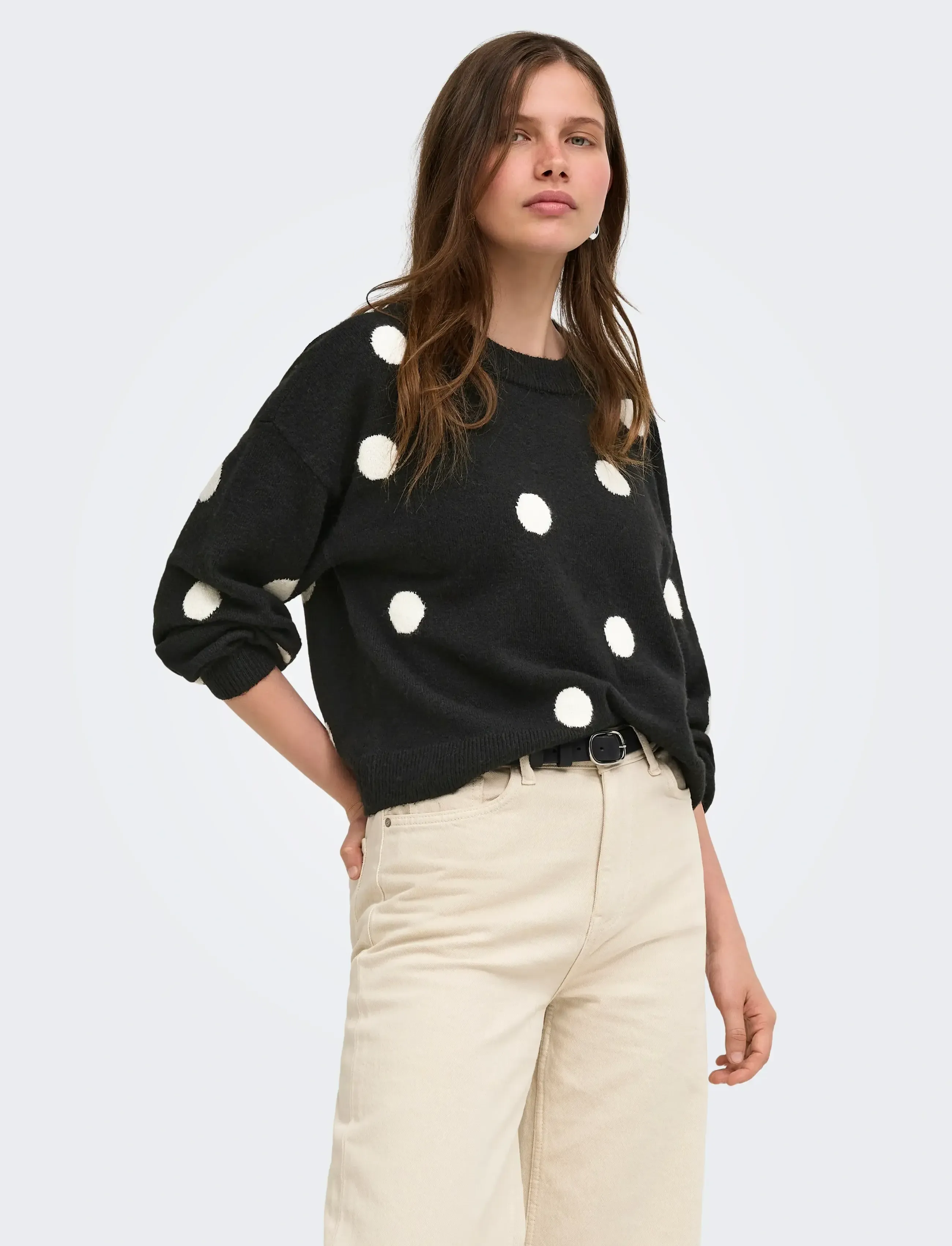 ONLY Onlrica Ls Detail O-Neck Cc Knt, S, Black, Strik > Trøjer, Dame