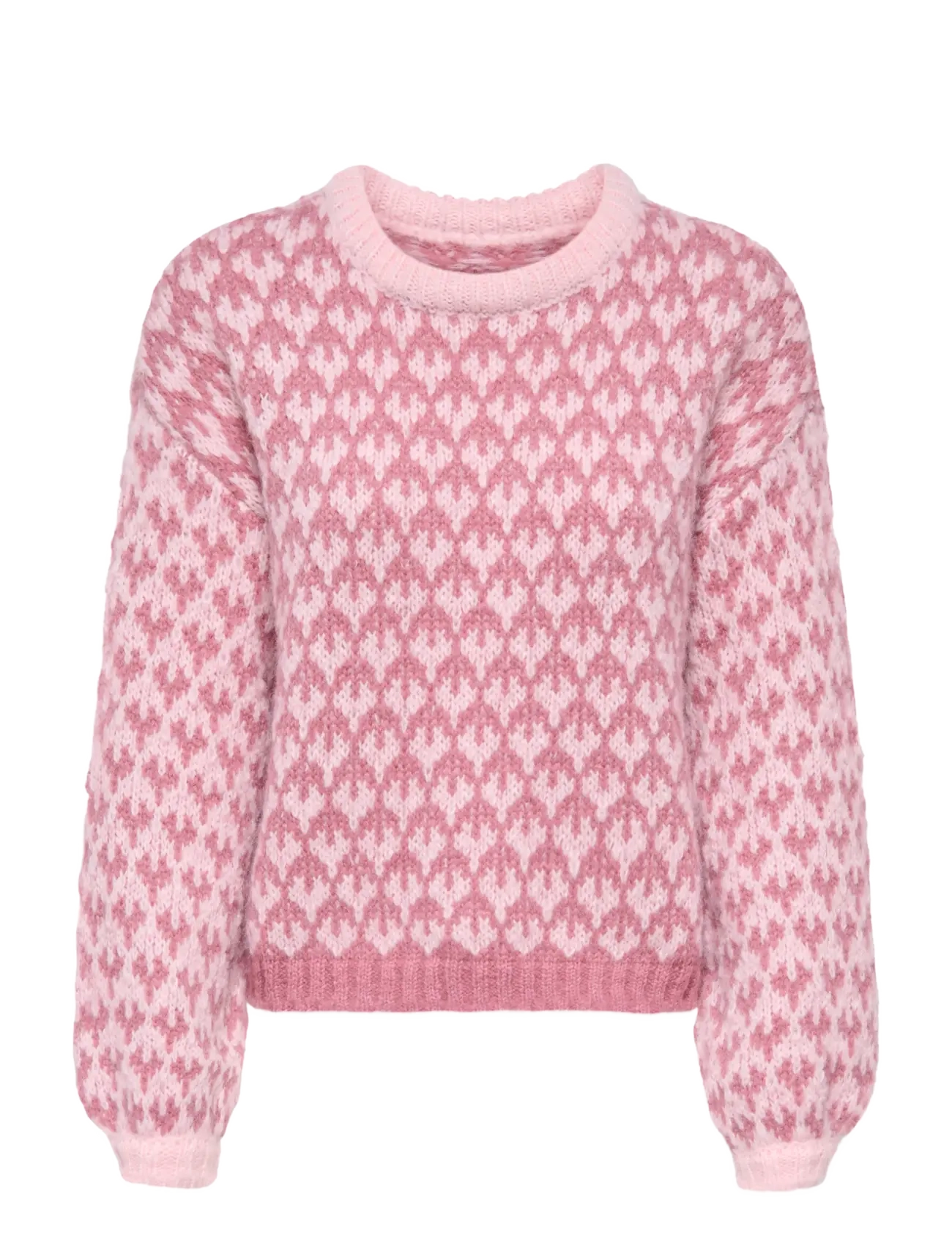 ONLY ONLCARO LS PATTERN O-NECK CC KNT - Clothing - PINK DOGWOOD / pink/rose