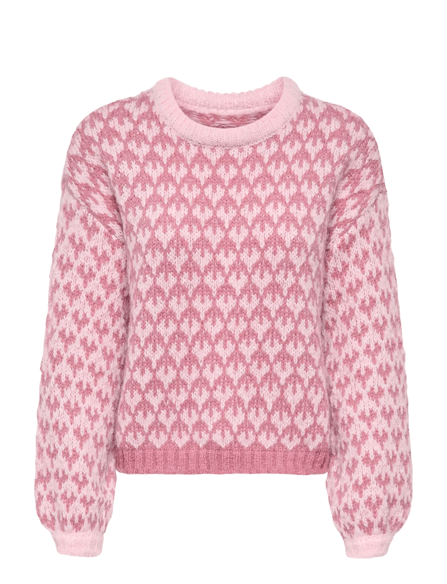 ONLY - ONLCARO LS PATTERN O-NECK CC KNT - jumpers - pink dogwood - 1