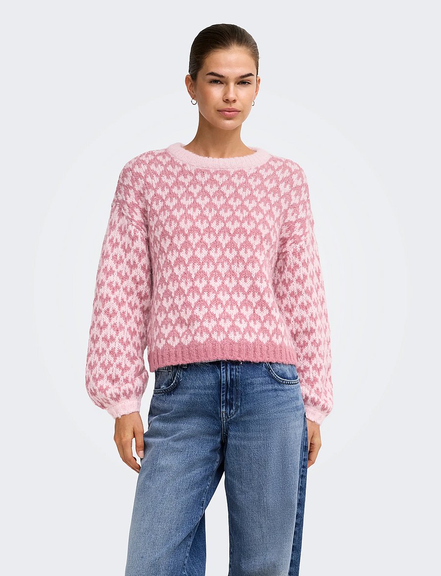 ONLY - ONLCARO LS PATTERN O-NECK CC KNT - jumpers - pink dogwood - 0